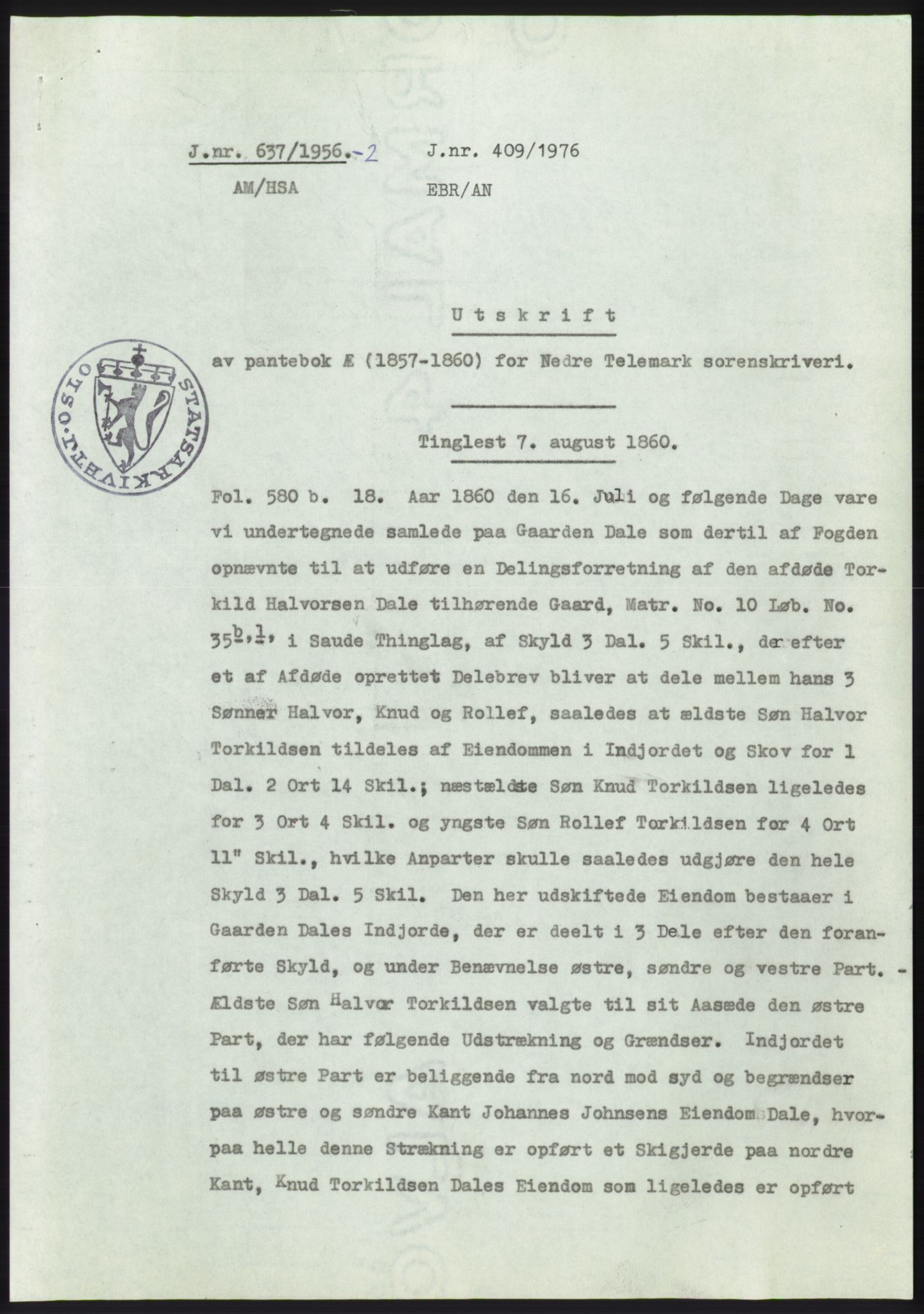Statsarkivet i Kongsberg, AV/SAKO-A-0001/E/Ee/L0006: Avskrifter, SAO jnr. 401/1956 - 791/1956, 1956, p. 219