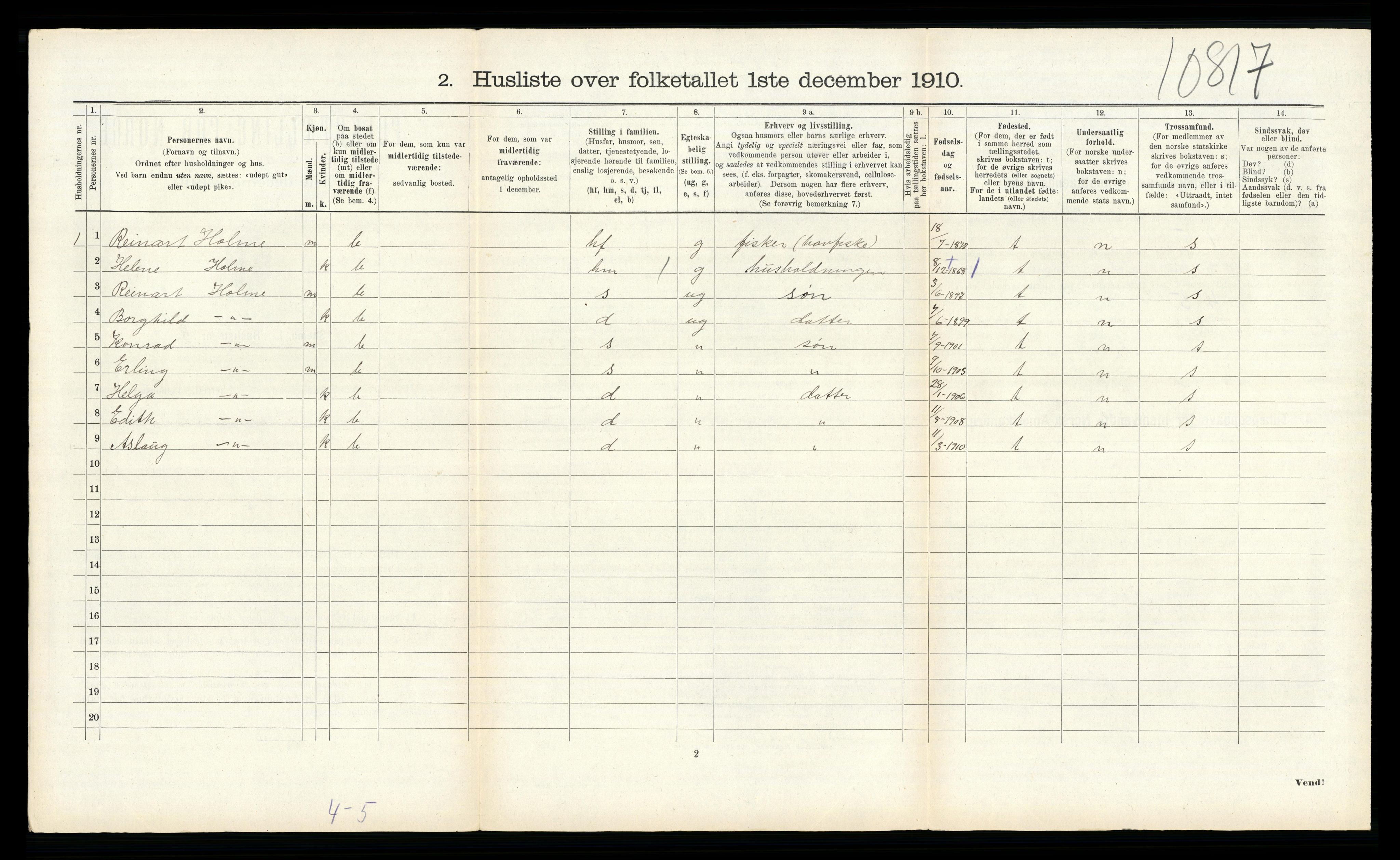 RA, 1910 census for Finnås, 1910, p. 1693