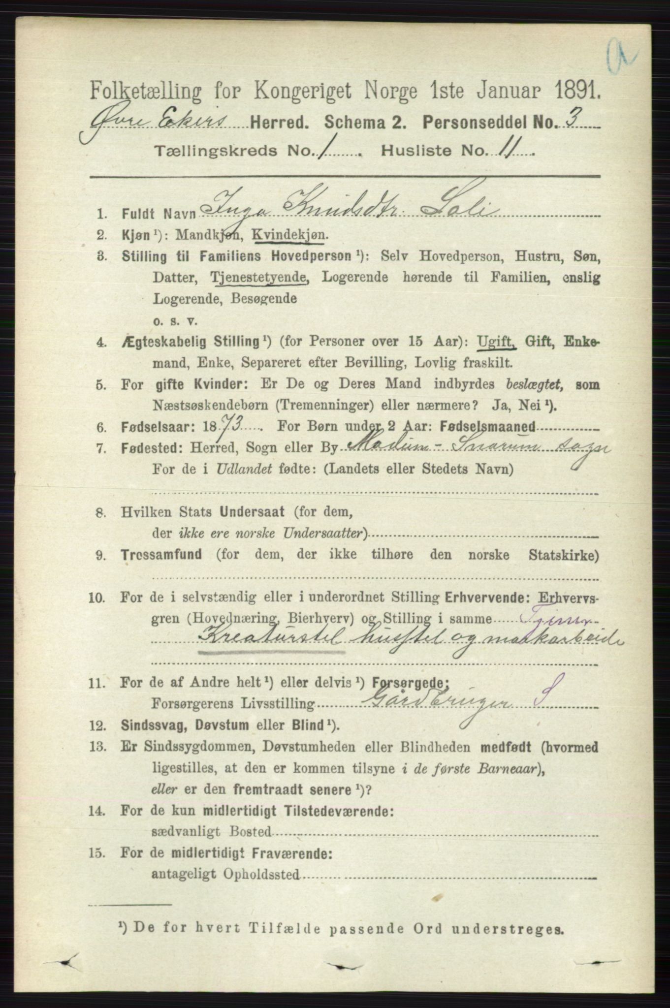 RA, 1891 census for 0624 Øvre Eiker, 1891, p. 194