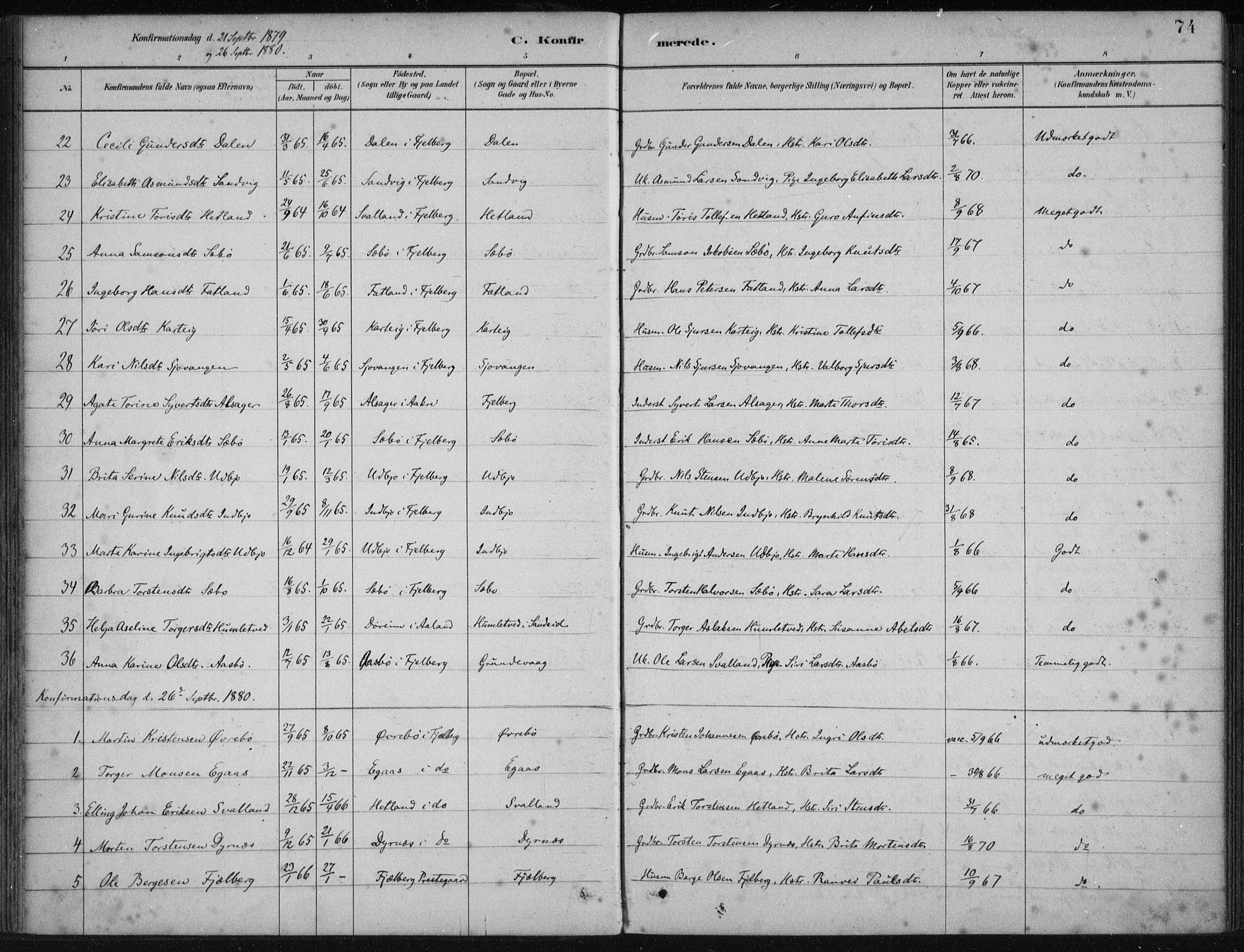 Fjelberg sokneprestembete, AV/SAB-A-75201/H/Haa: Parish register (official) no. B  1, 1879-1919, p. 74