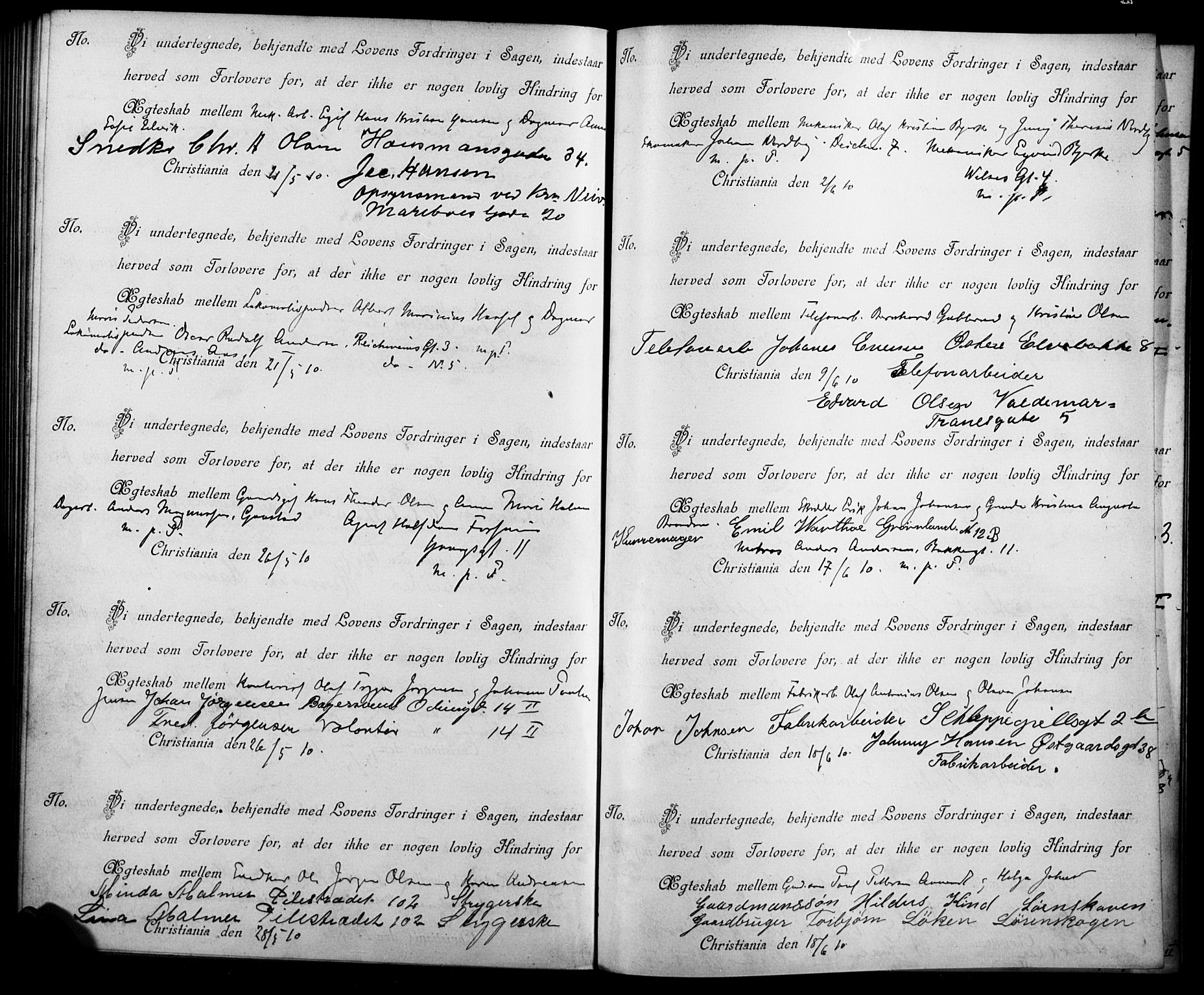 Jakob prestekontor Kirkebøker, AV/SAO-A-10850/L/La/L0001: Best man's statements no. 1, 1896-1916