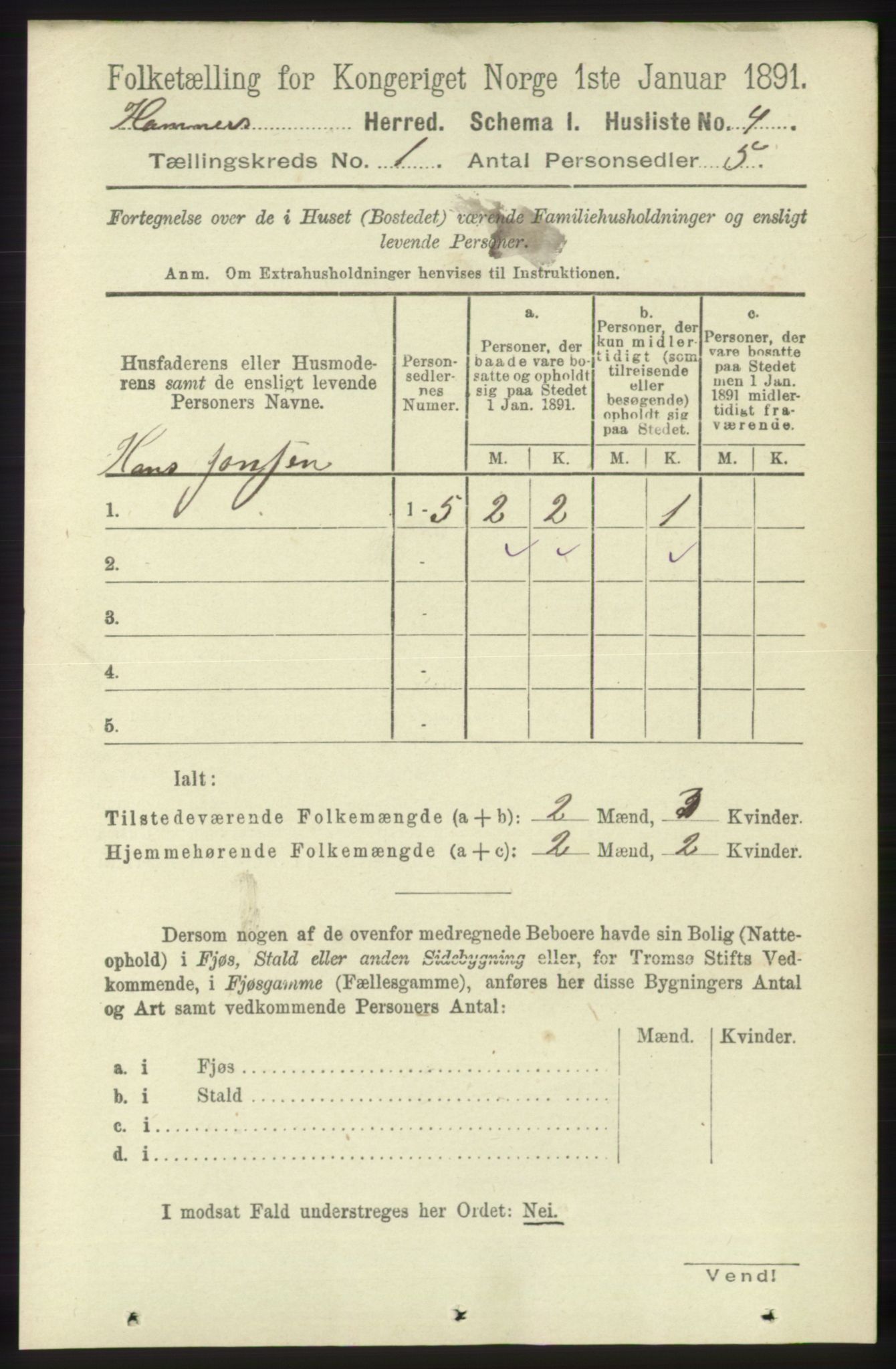 RA, 1891 census for 1254 Hamre, 1891, p. 44