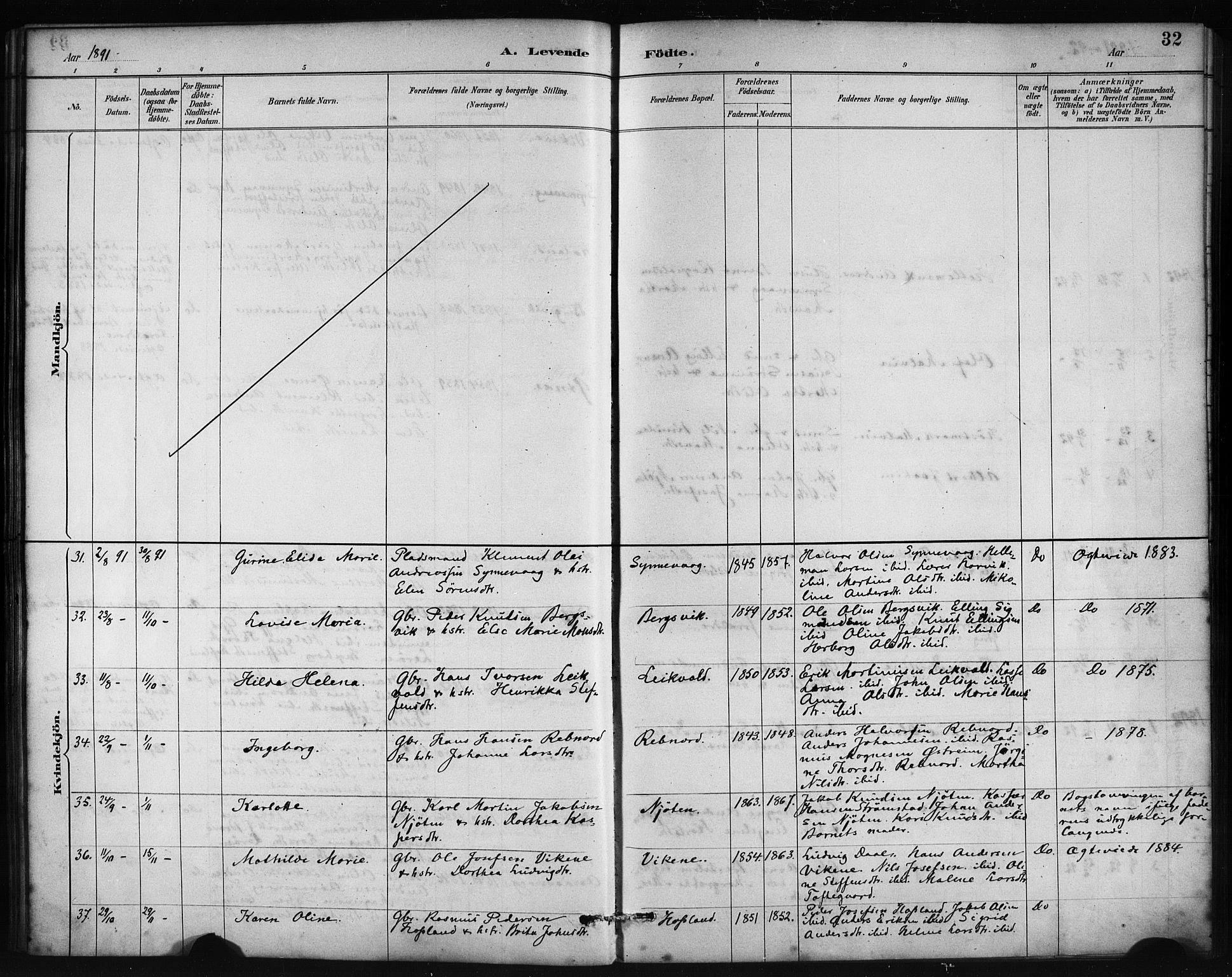 Lindås Sokneprestembete, AV/SAB-A-76701/H/Haa/Haac/L0001: Parish register (official) no. C 1, 1886-1896, p. 32