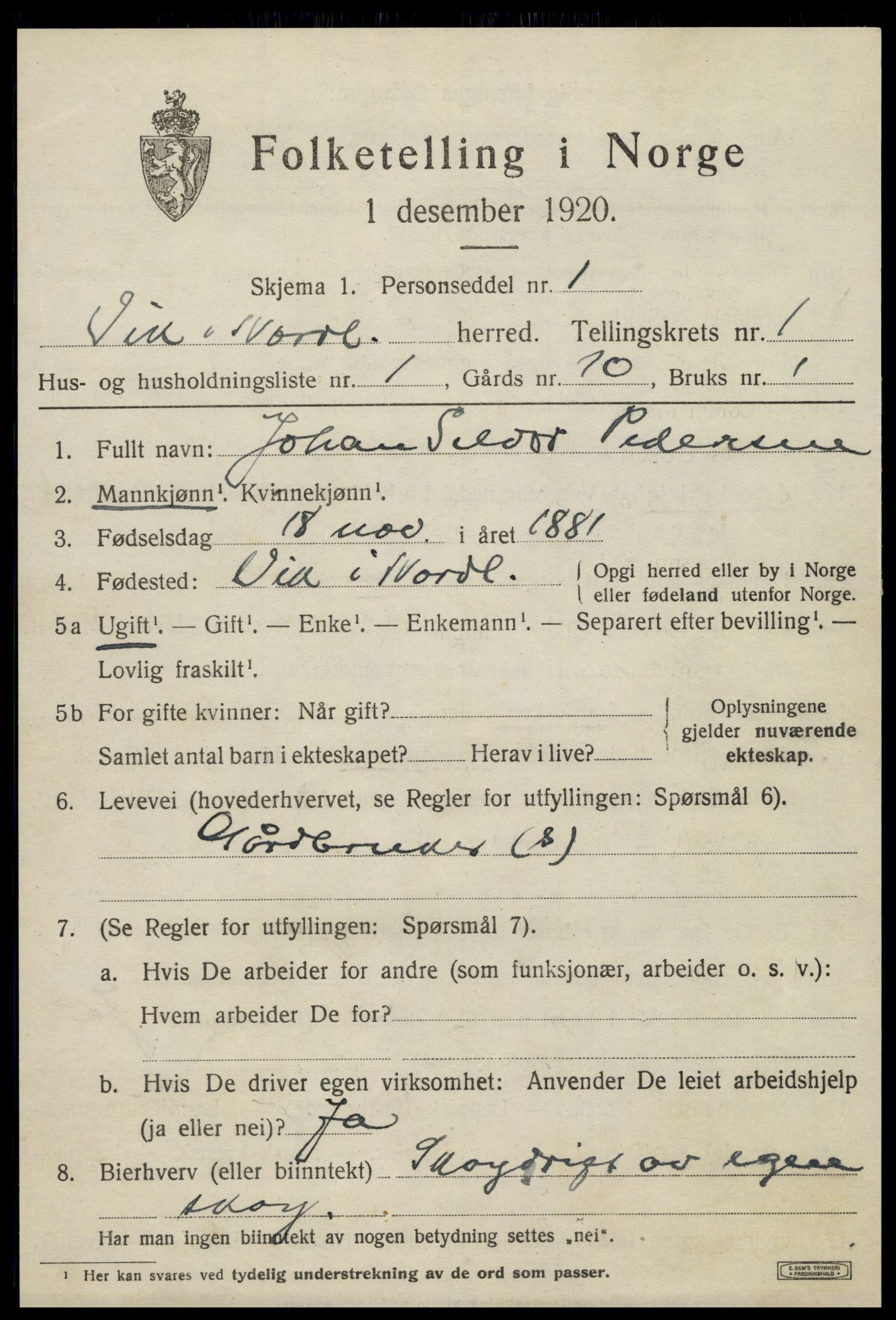 SAT, 1920 census for Vik, 1920, p. 935