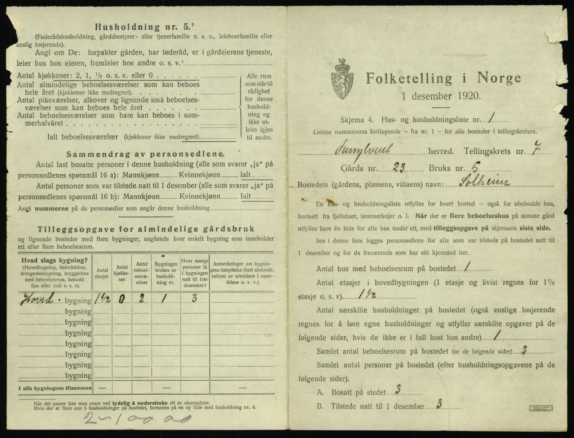 SAT, 1920 census for Sunnylven, 1920, p. 360