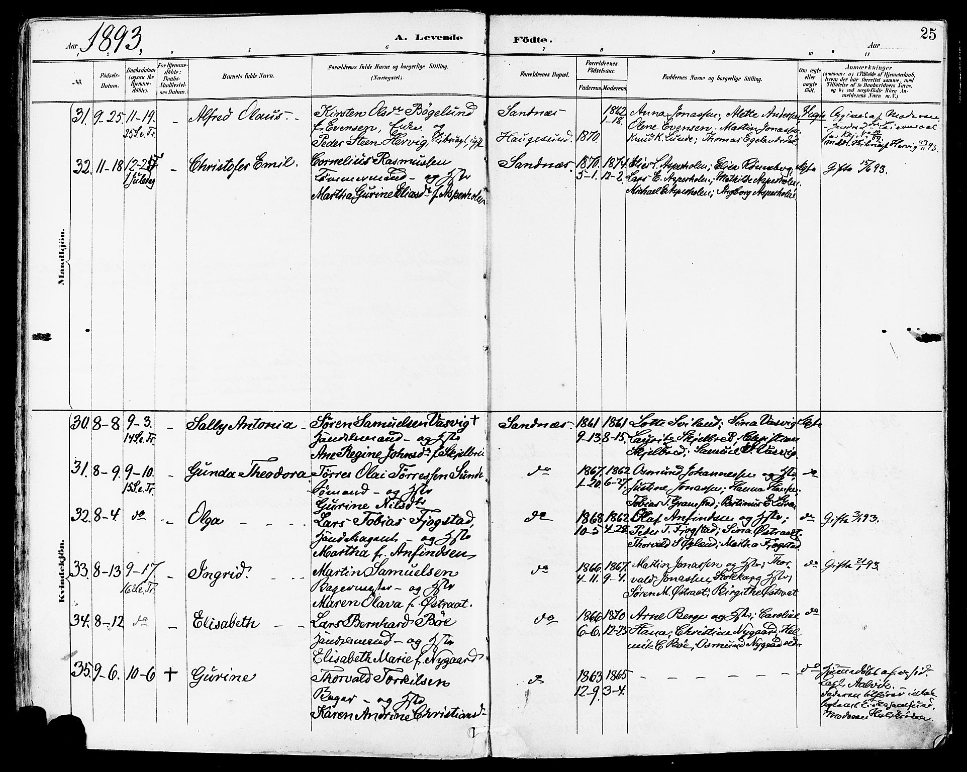 Høyland sokneprestkontor, SAST/A-101799/001/30BA/L0014: Parish register (official) no. A 12, 1890-1898, p. 25