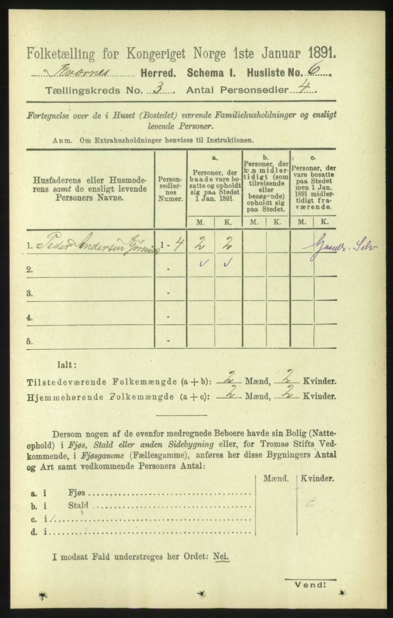 RA, 1891 census for 1553 Kvernes, 1891, p. 949