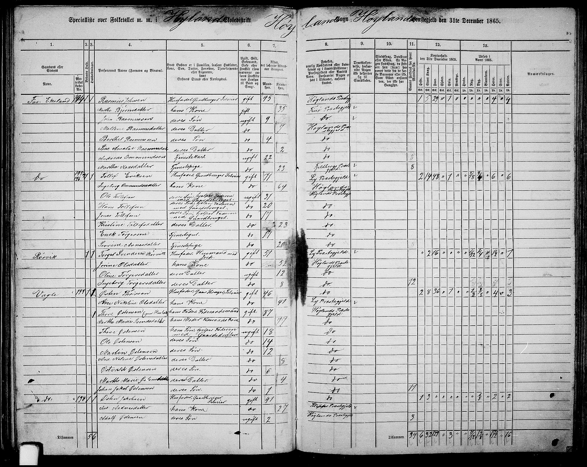 RA, 1865 census for Høyland, 1865, p. 60