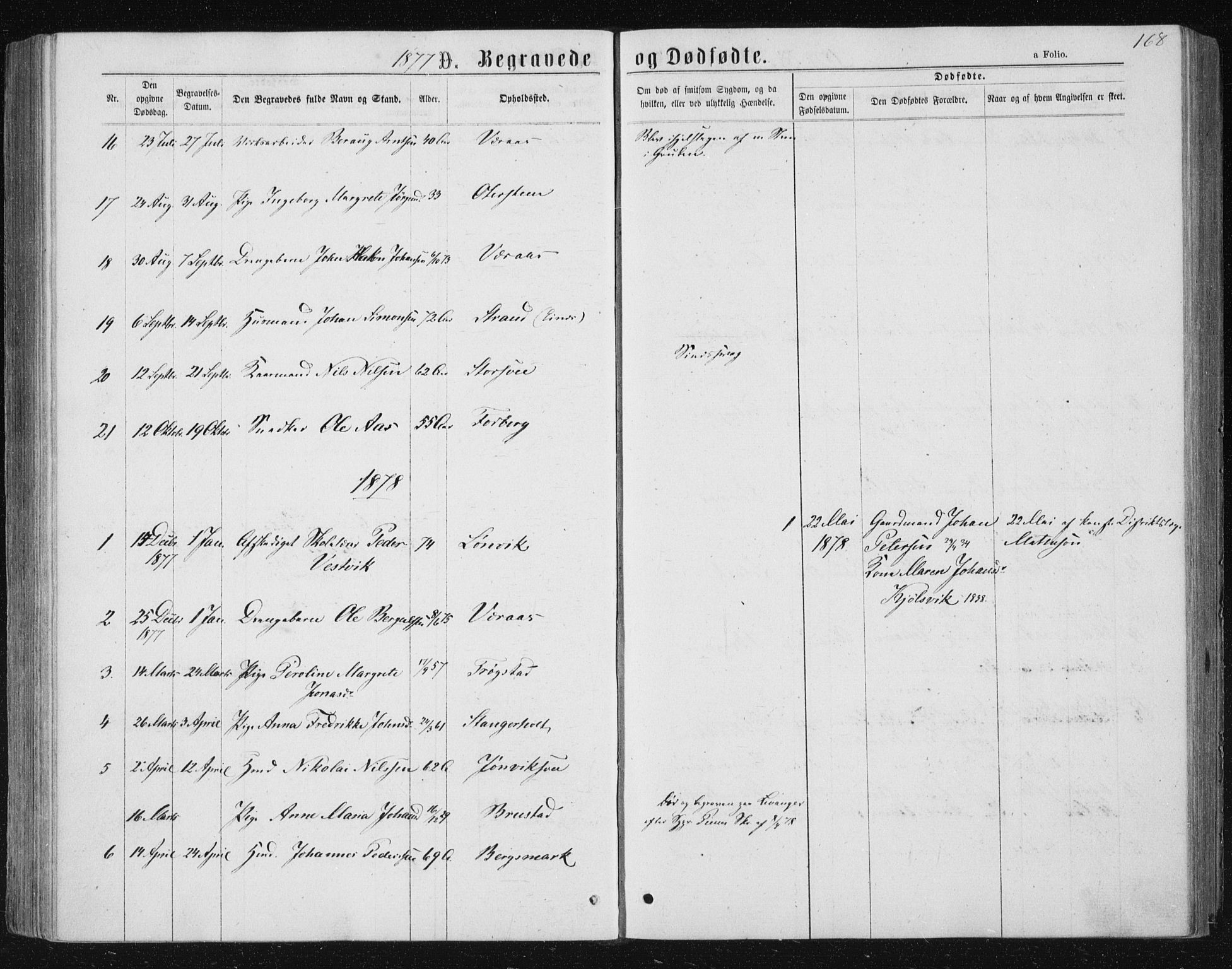 Ministerialprotokoller, klokkerbøker og fødselsregistre - Nord-Trøndelag, SAT/A-1458/722/L0219: Parish register (official) no. 722A06, 1868-1880, p. 168