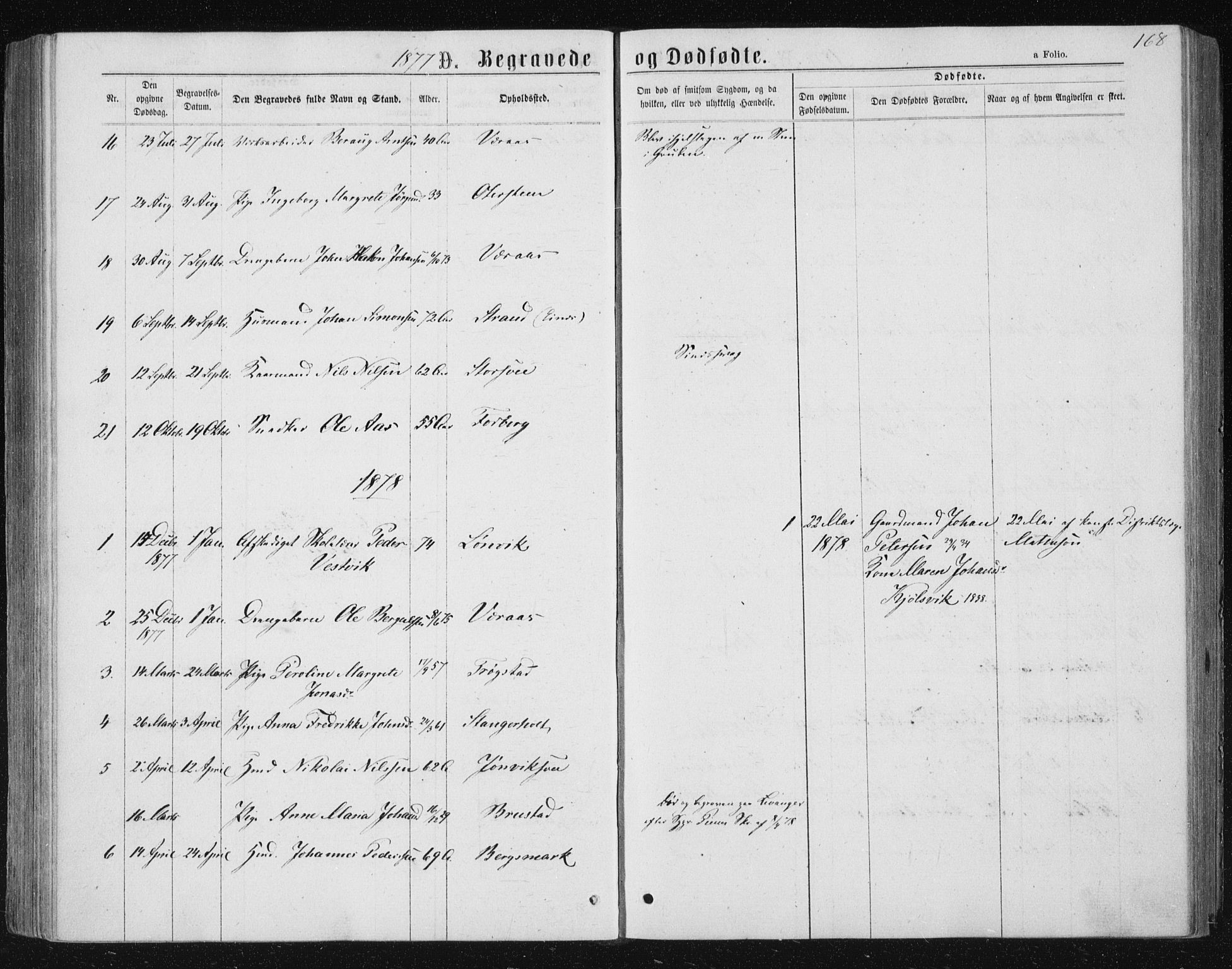 Ministerialprotokoller, klokkerbøker og fødselsregistre - Nord-Trøndelag, AV/SAT-A-1458/722/L0219: Parish register (official) no. 722A06, 1868-1880, p. 168