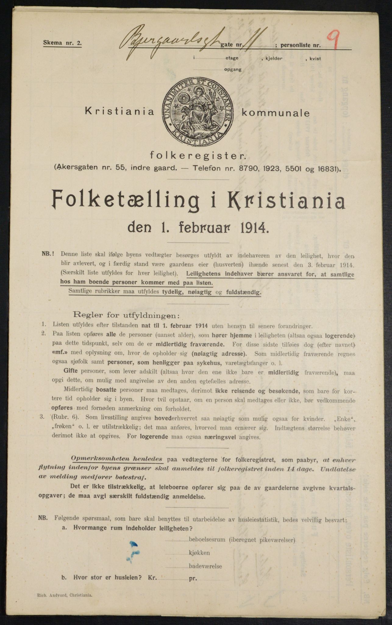 OBA, Municipal Census 1914 for Kristiania, 1914, p. 5672