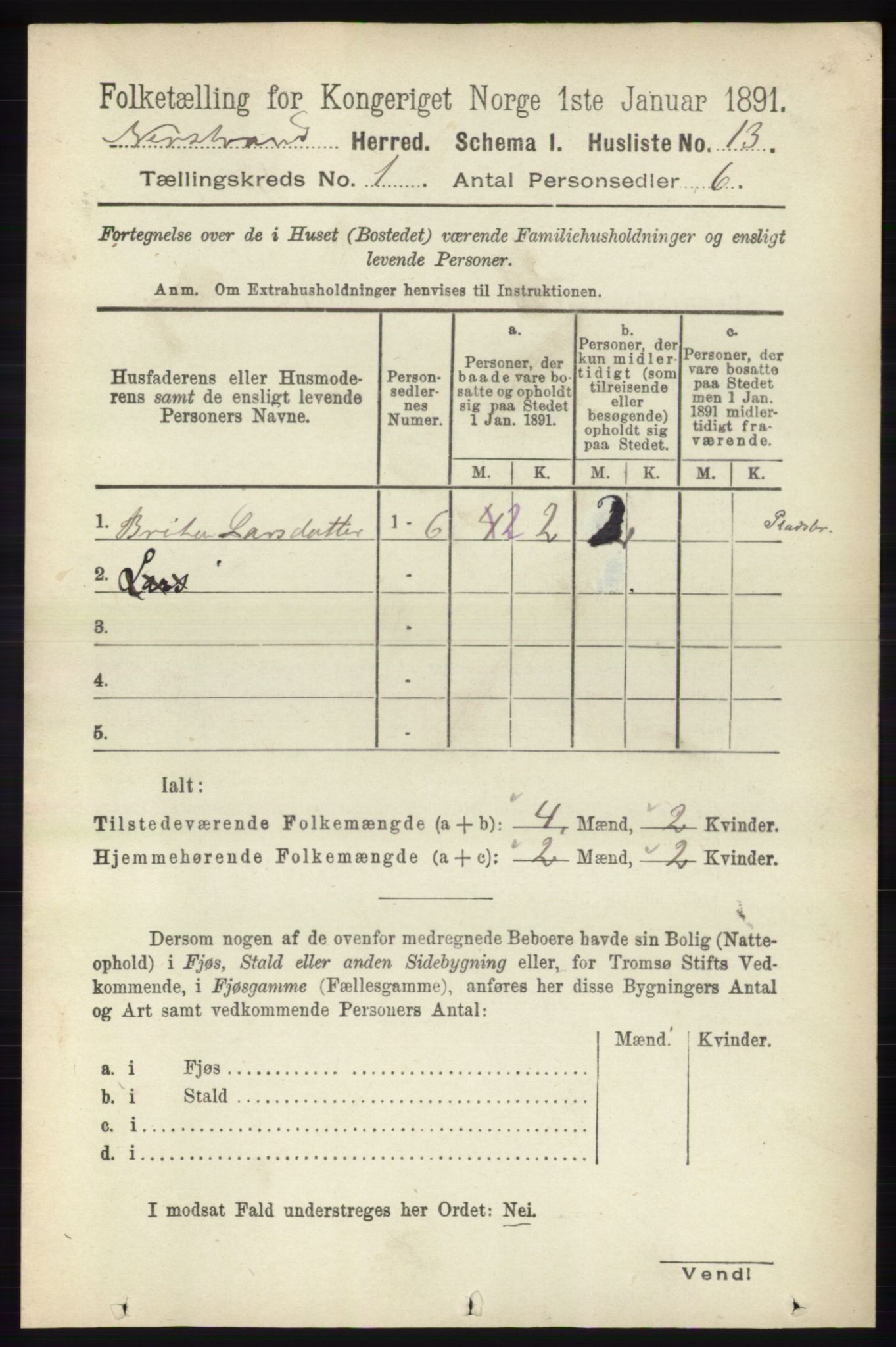 RA, 1891 census for 1139 Nedstrand, 1891, p. 39