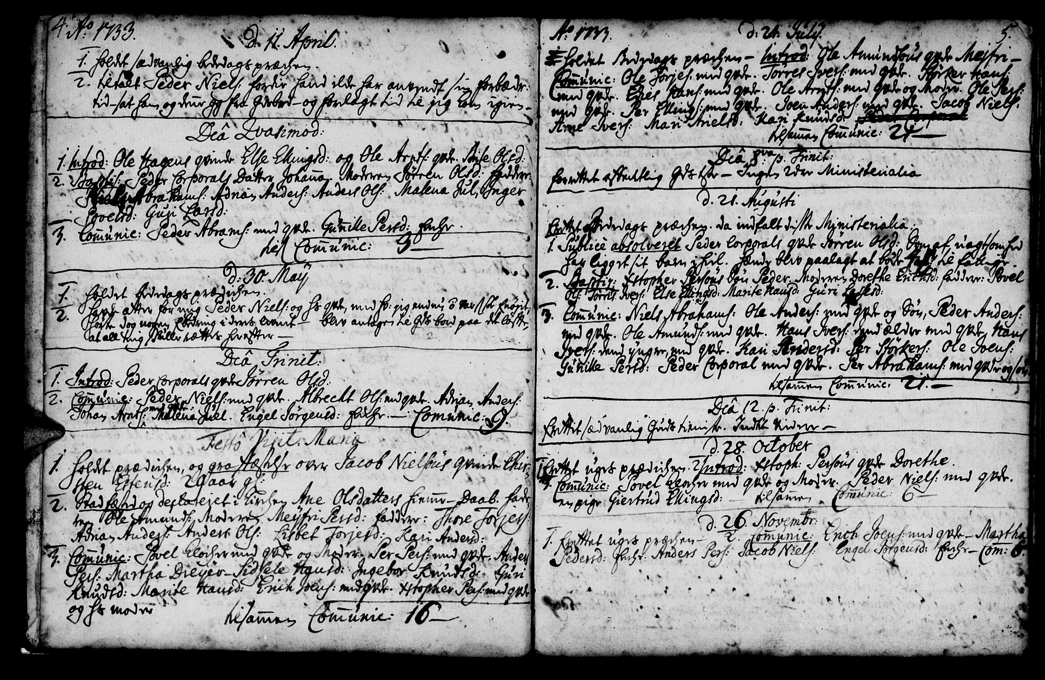 Ministerialprotokoller, klokkerbøker og fødselsregistre - Møre og Romsdal, SAT/A-1454/574/L0875: Parish register (official) no. 574A01, 1733-1753, p. 4-5