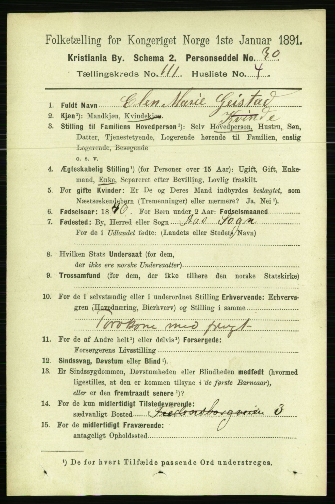 RA, 1891 census for 0301 Kristiania, 1891, p. 58018