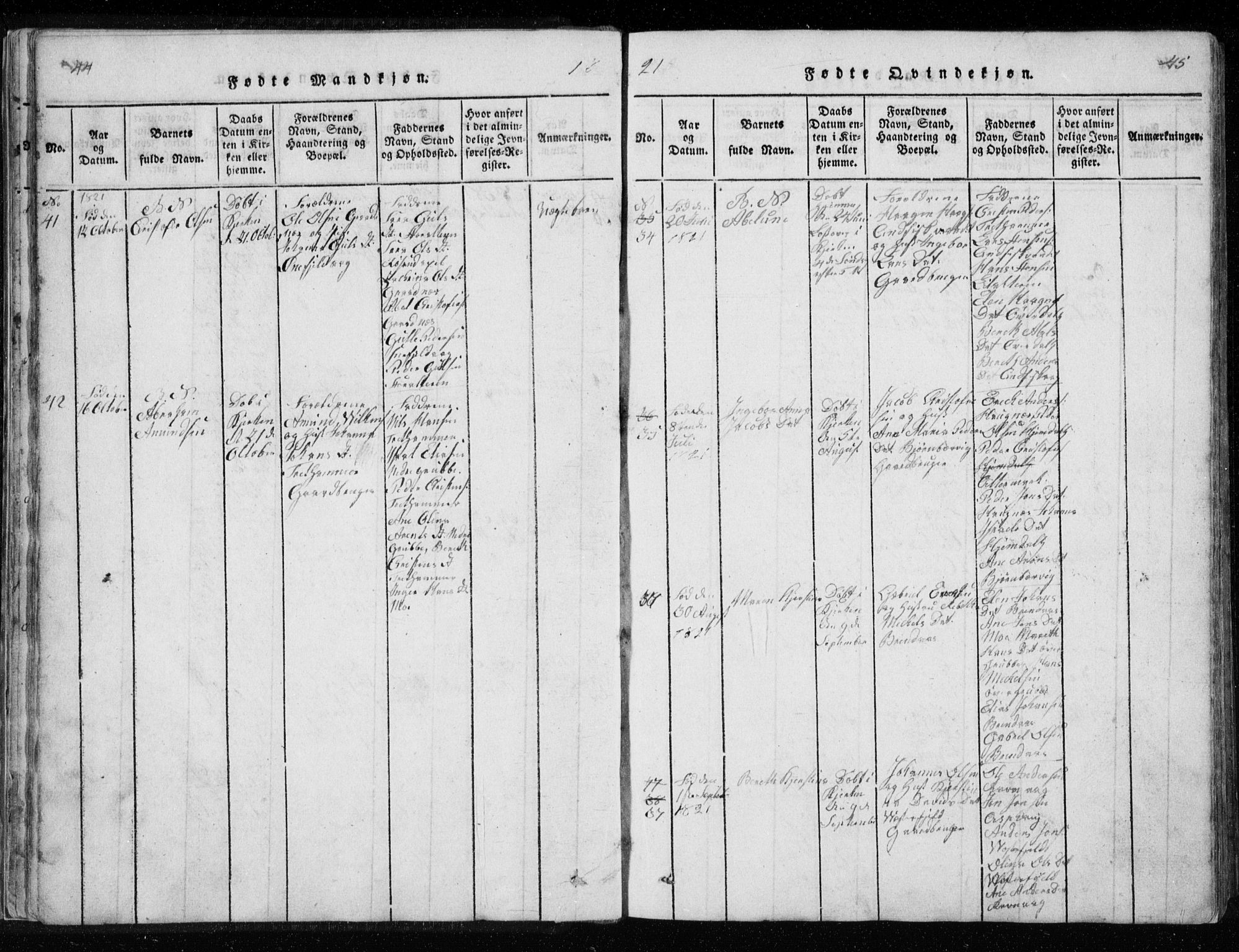 Ministerialprotokoller, klokkerbøker og fødselsregistre - Nordland, AV/SAT-A-1459/827/L0412: Parish register (copy) no. 827C01, 1820-1841, p. 44-45