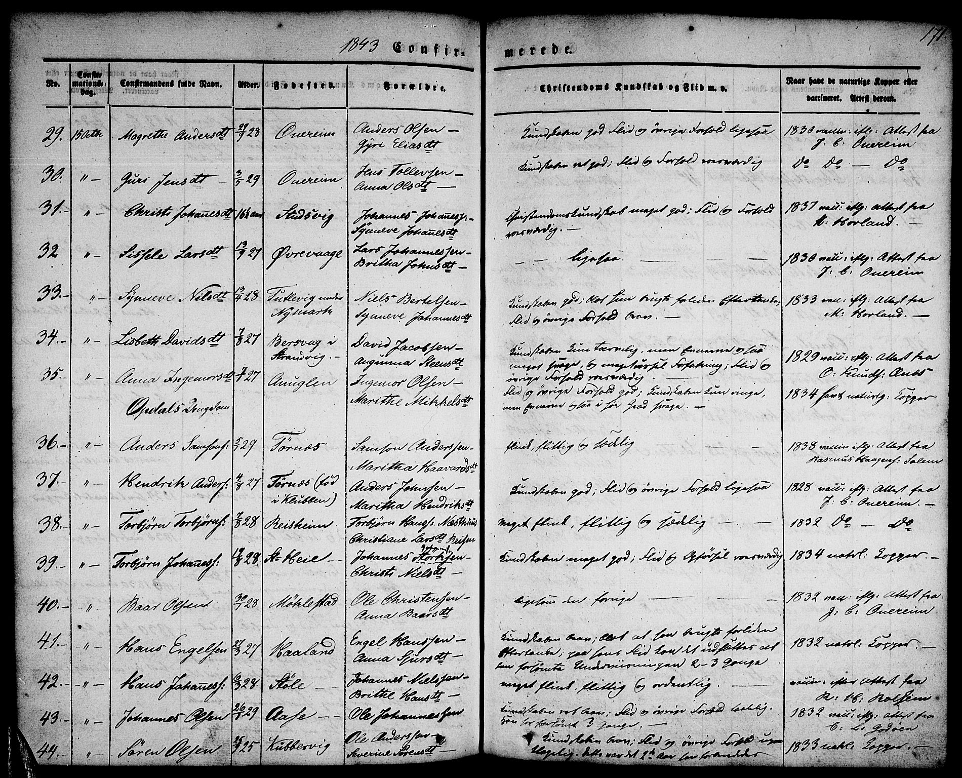 Tysnes sokneprestembete, AV/SAB-A-78601/H/Haa: Parish register (official) no. A 9, 1837-1848, p. 171