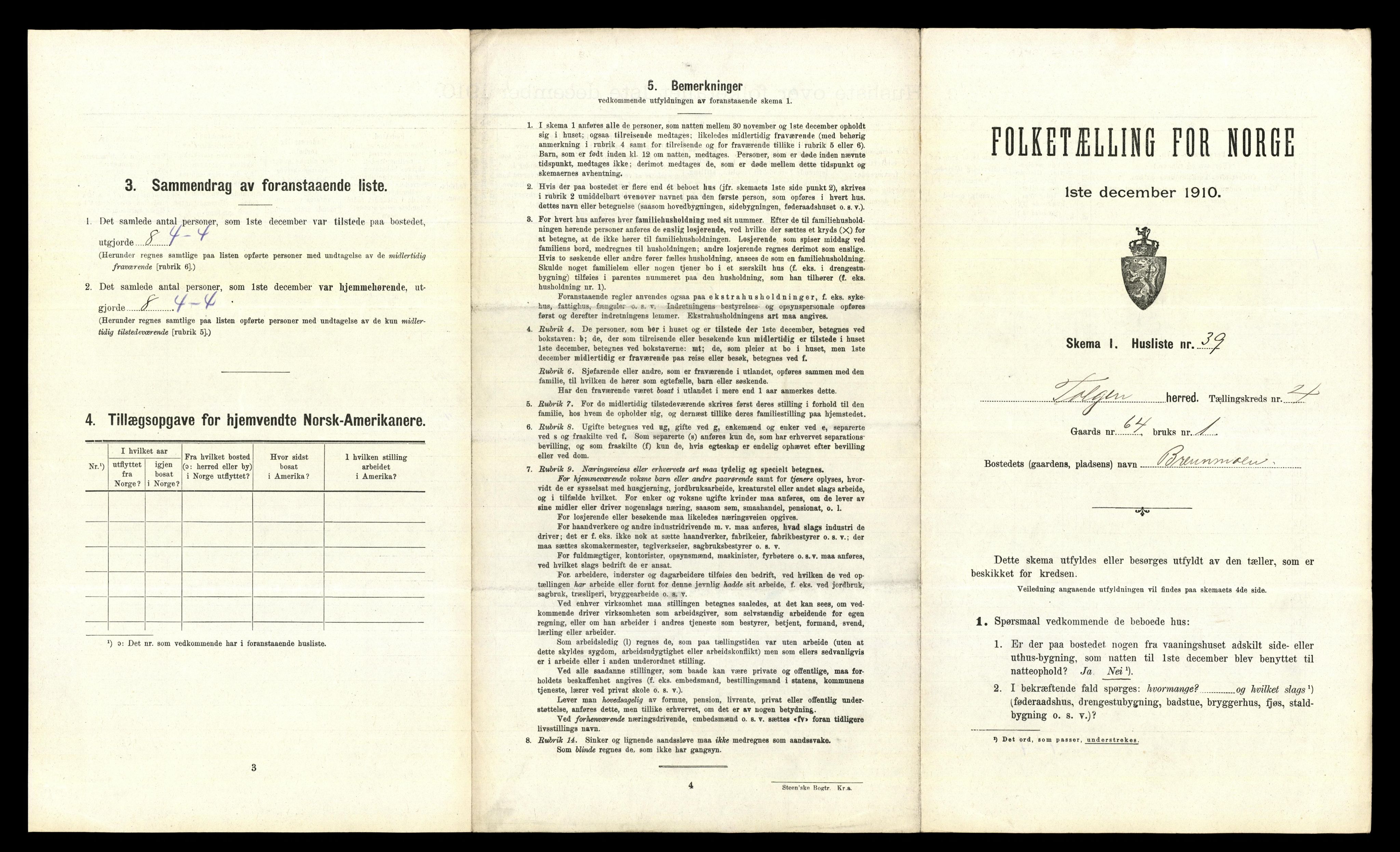 RA, 1910 census for Tolga, 1910, p. 352