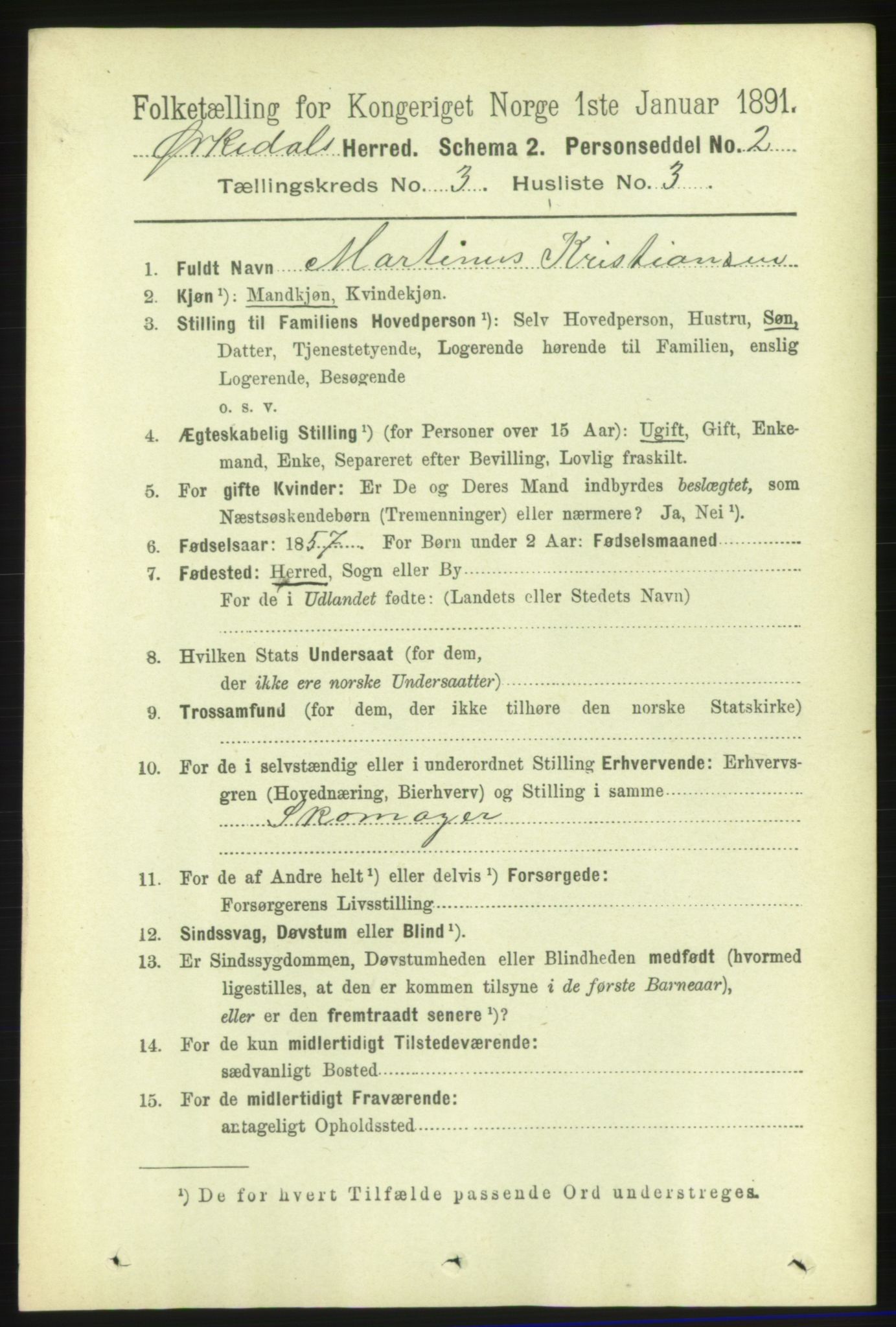 RA, 1891 census for 1638 Orkdal, 1891, p. 1490