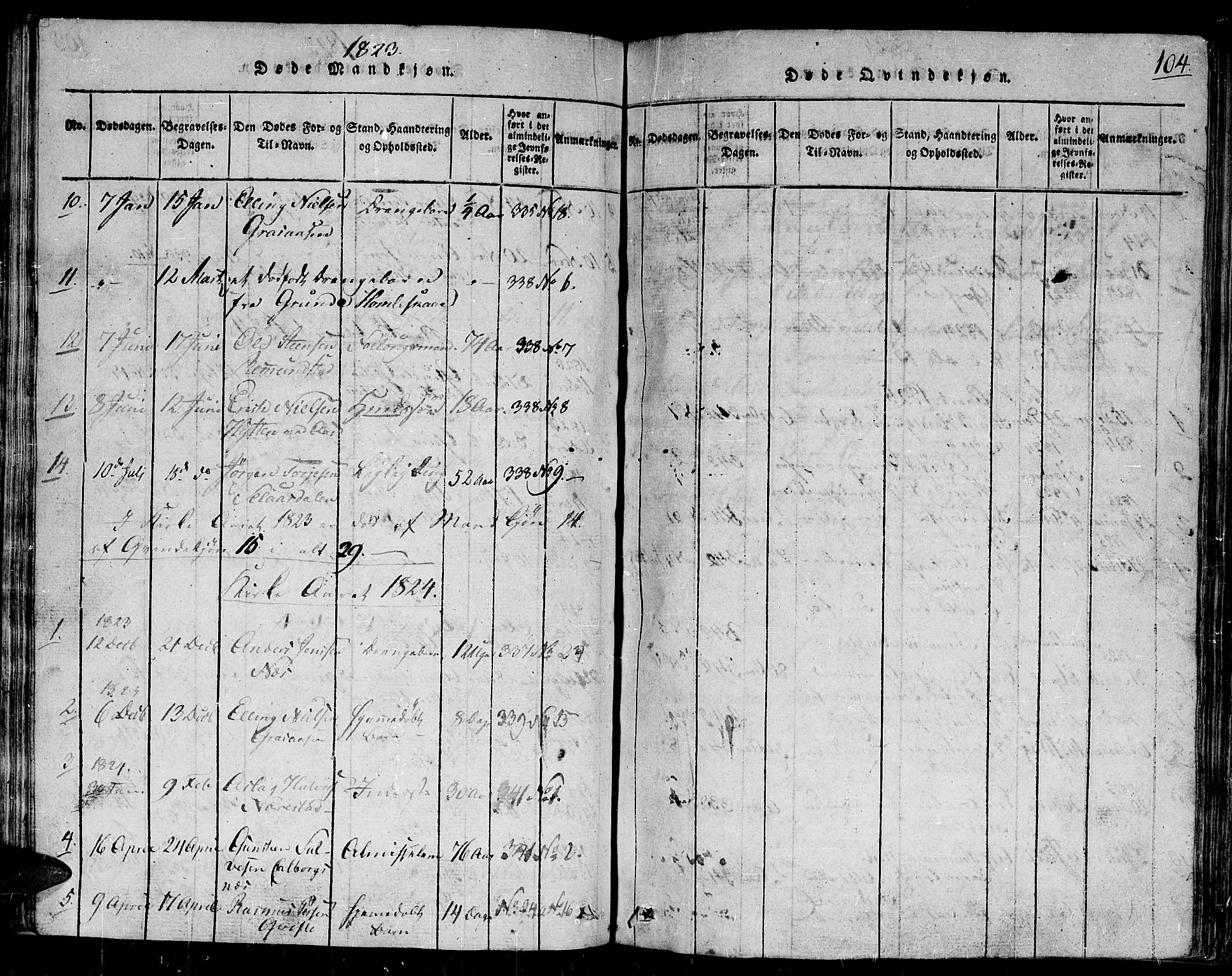 Gjerstad sokneprestkontor, SAK/1111-0014/F/Fb/Fbb/L0001: Parish register (copy) no. B 1, 1813-1863, p. 104