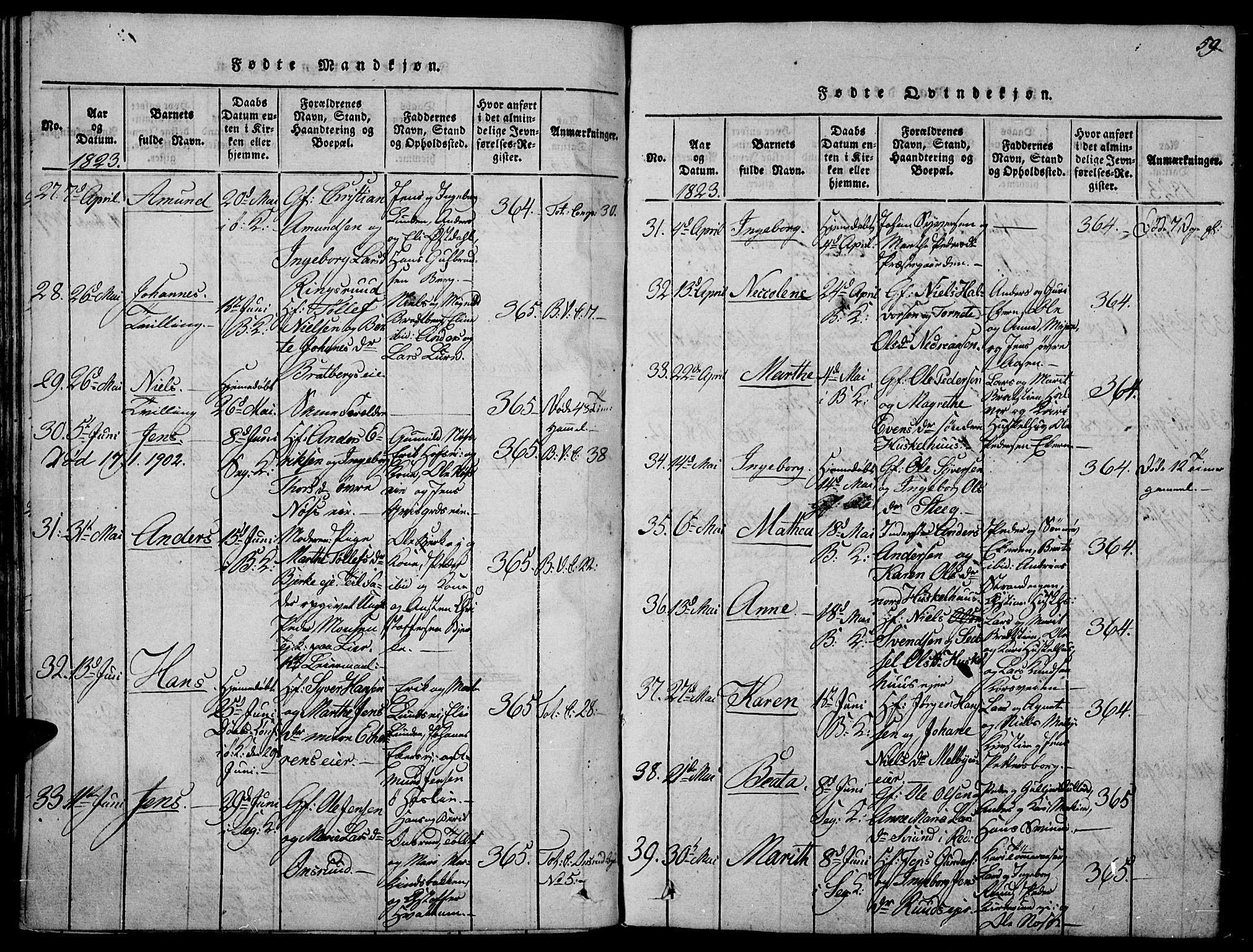 Biri prestekontor, AV/SAH-PREST-096/H/Ha/Haa/L0003: Parish register (official) no. 3, 1814-1828, p. 59