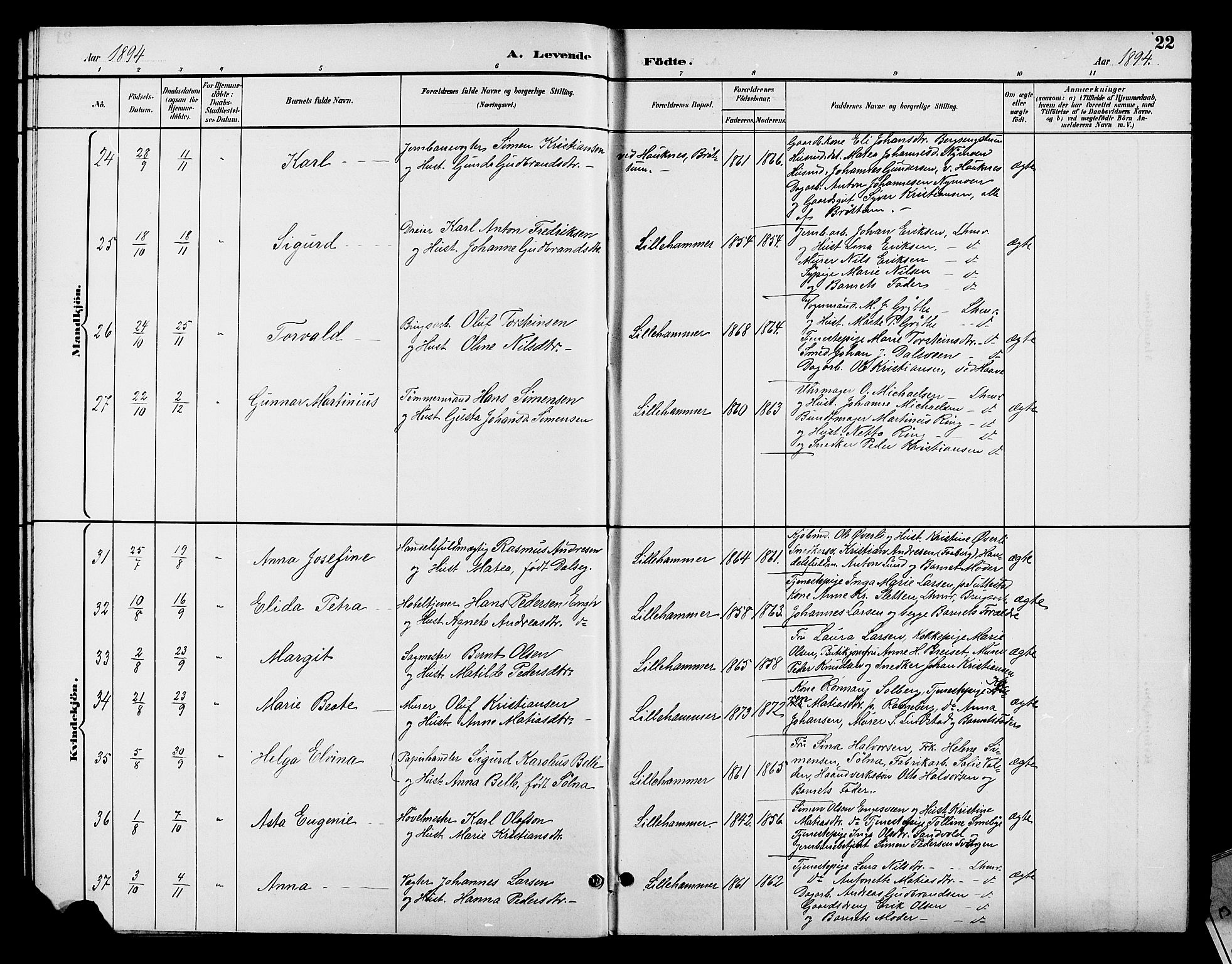 Fåberg prestekontor, AV/SAH-PREST-086/H/Ha/Hab/L0008: Parish register (copy) no. 8, 1891-1900, p. 22