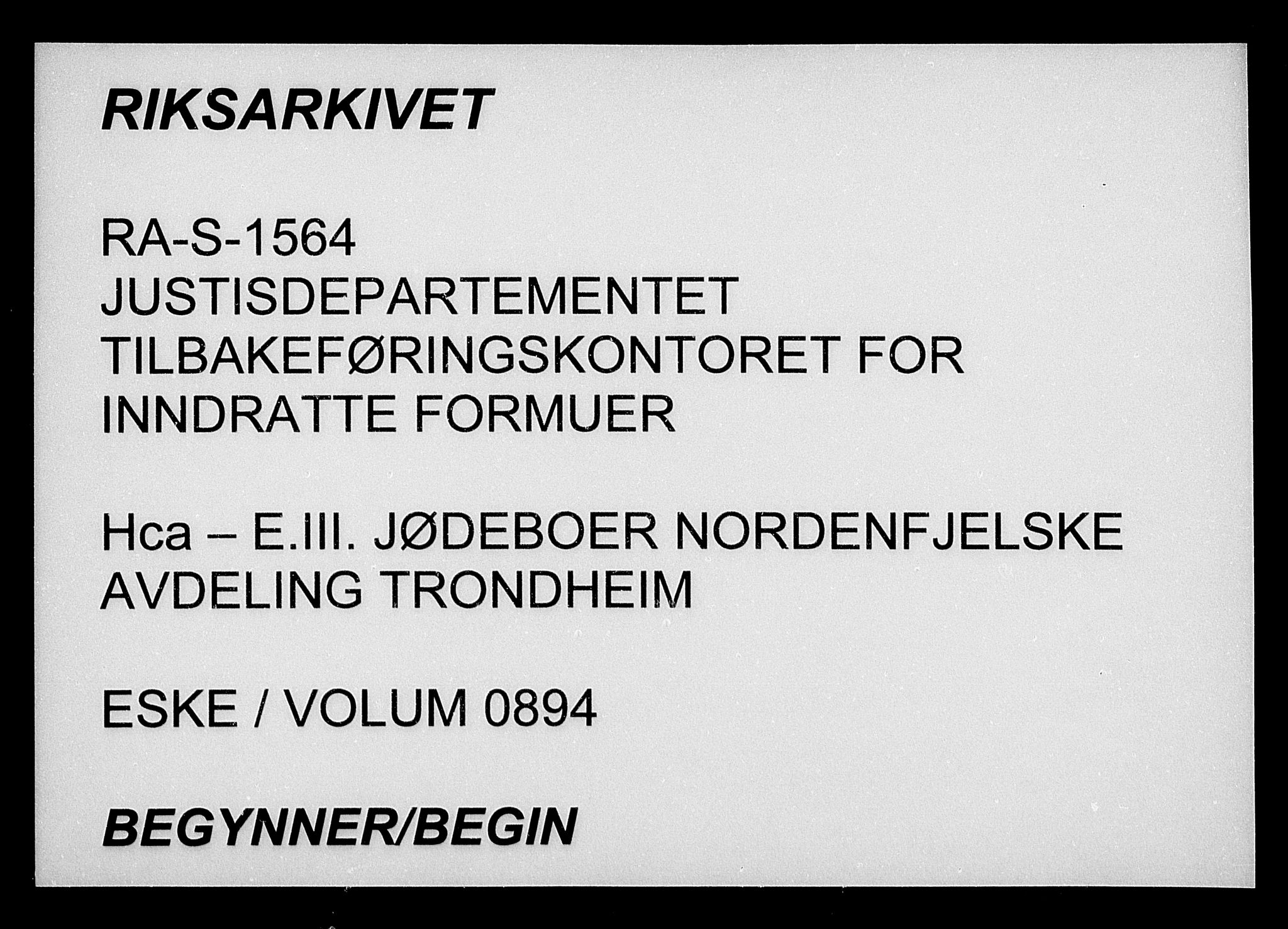 Justisdepartementet, Tilbakeføringskontoret for inndratte formuer, AV/RA-S-1564/H/Hc/Hca/L0894: --, 1945-1947, p. 1