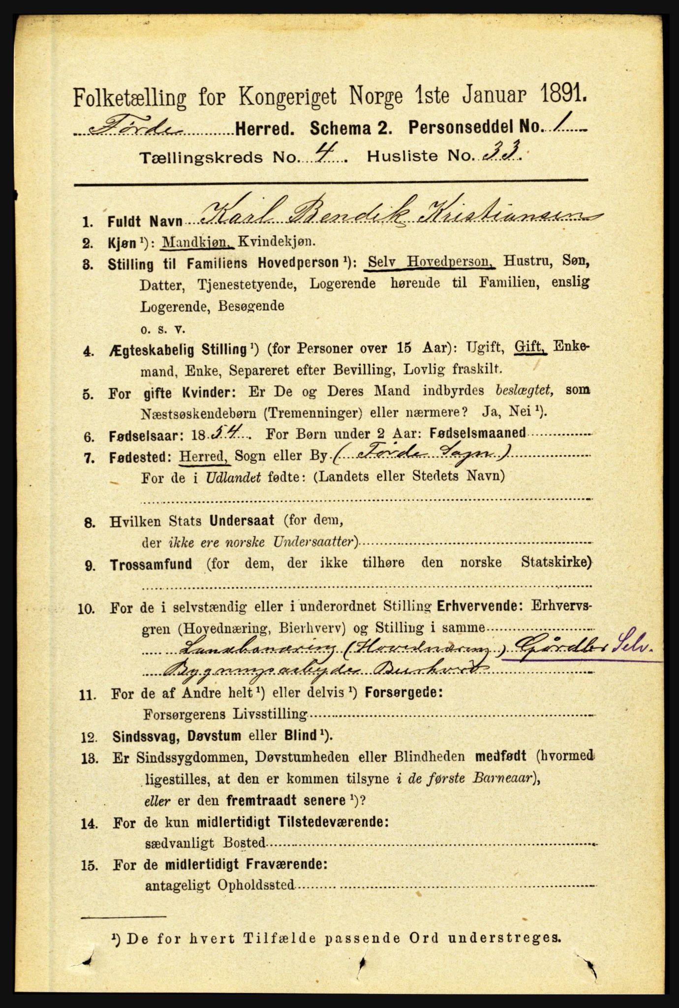 RA, 1891 census for 1432 Førde, 1891, p. 1247