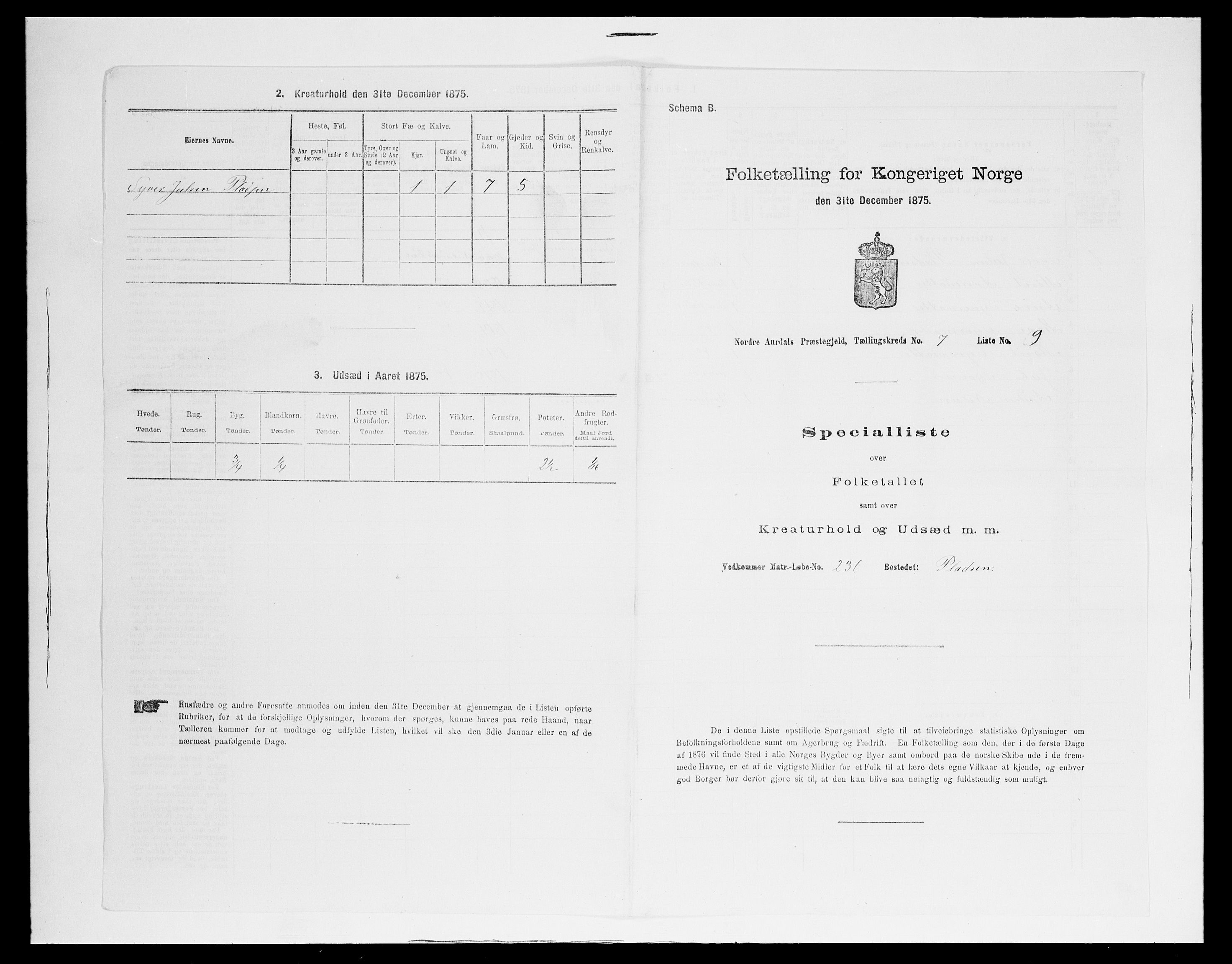 SAH, 1875 census for 0542P Nord-Aurdal, 1875, p. 1241