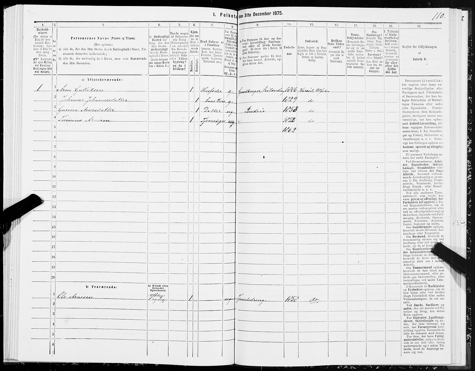 SAT, 1875 census for 1516P Ulstein, 1875, p. 3110