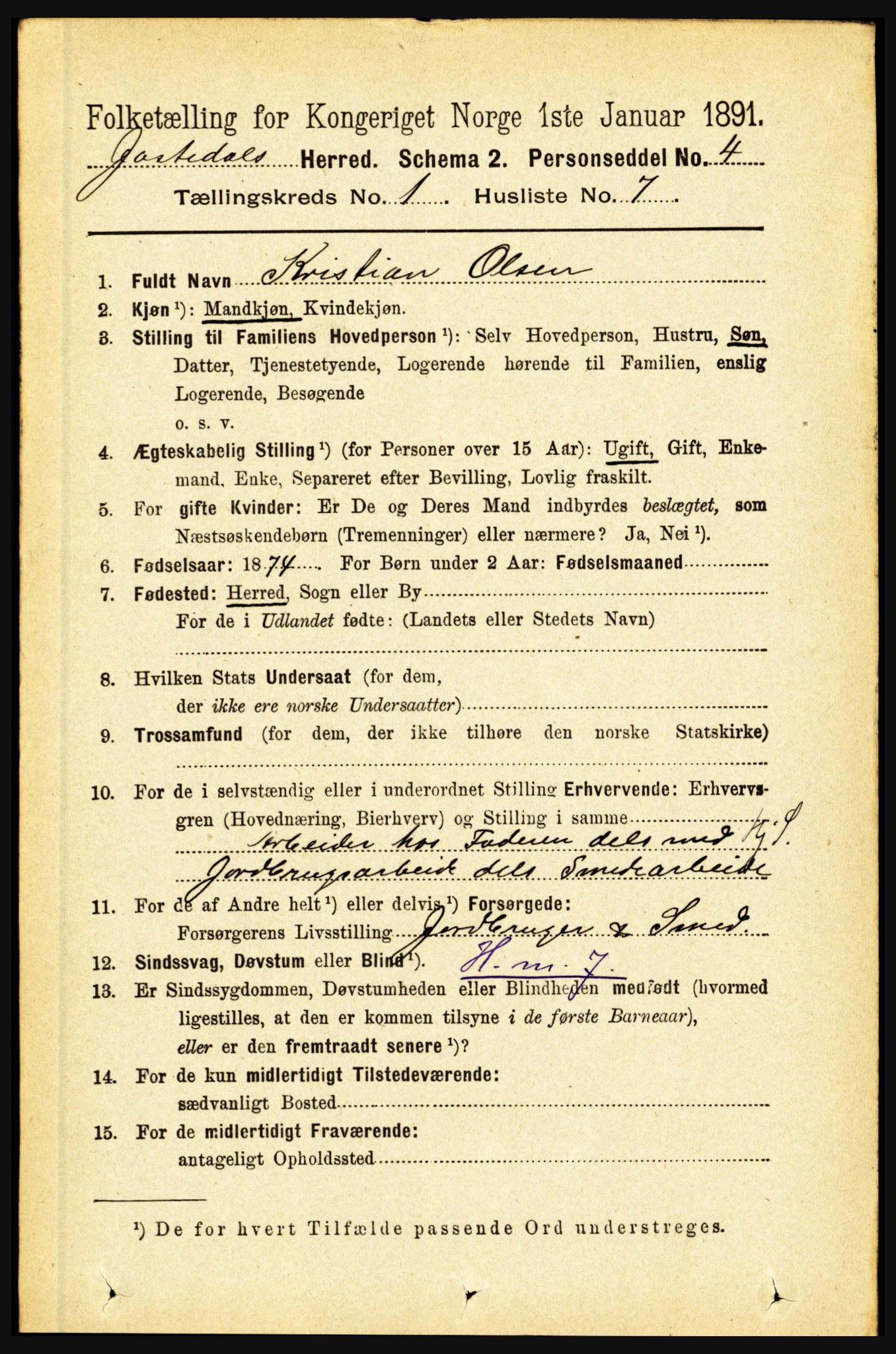 RA, 1891 census for 1427 Jostedal, 1891, p. 118