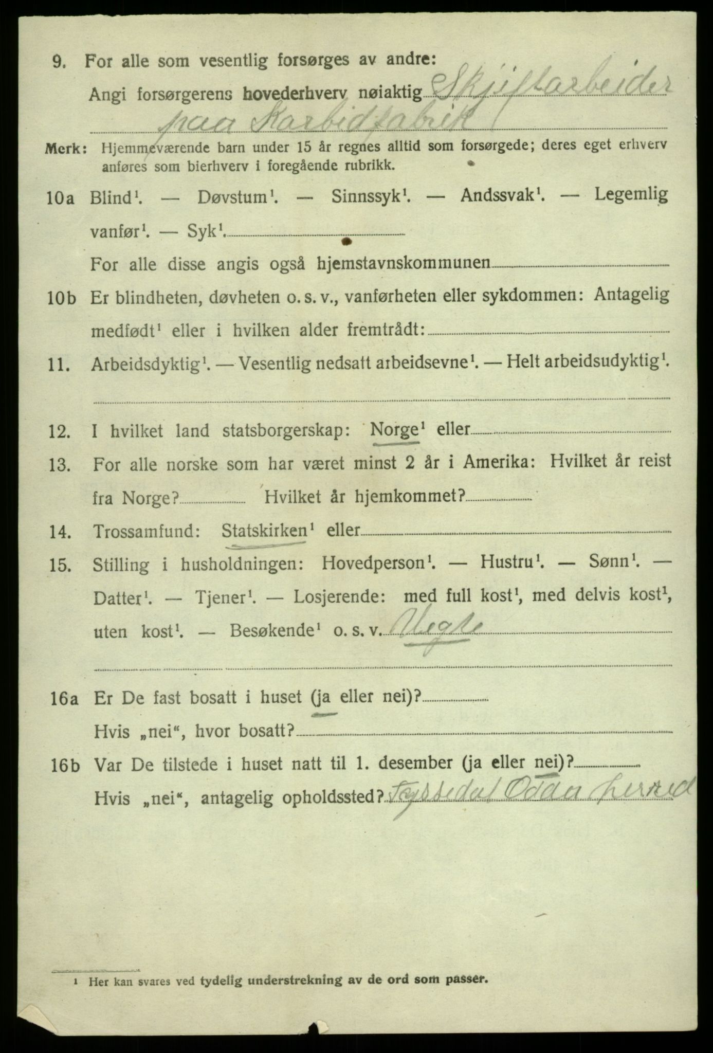 SAB, 1920 census for Odda, 1920, p. 11944