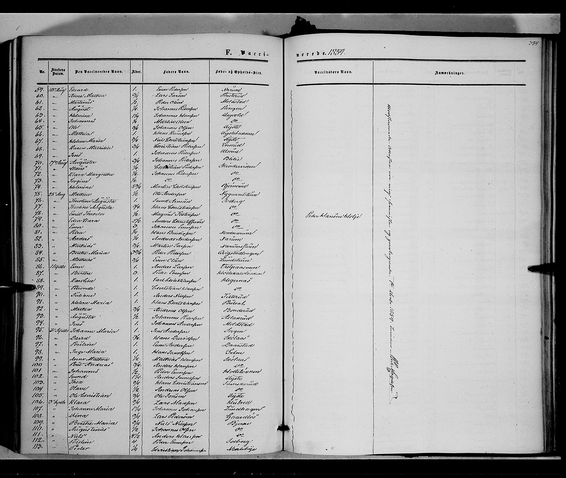 Vestre Toten prestekontor, SAH/PREST-108/H/Ha/Haa/L0006: Parish register (official) no. 6, 1856-1861, p. 354