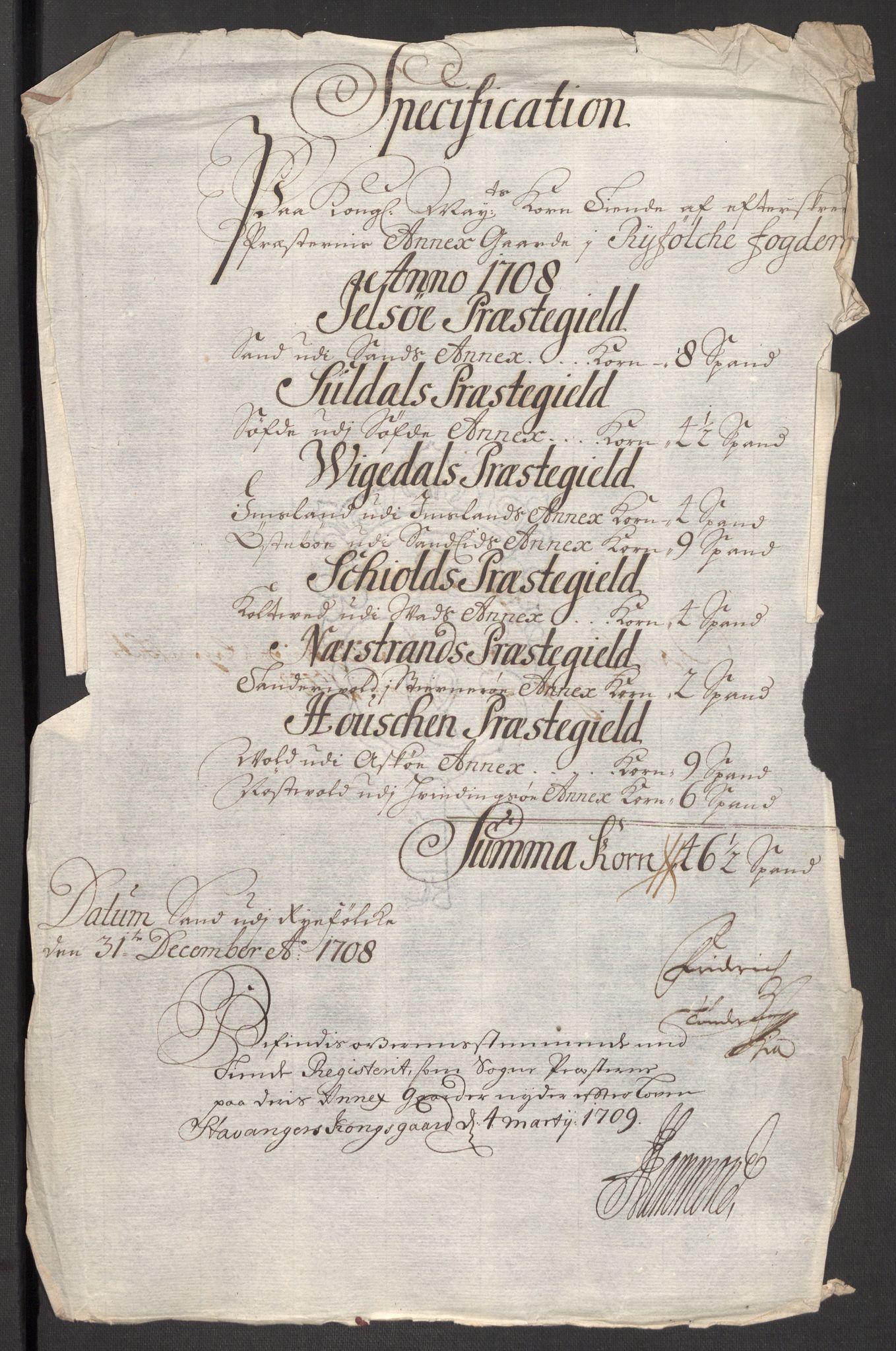 Rentekammeret inntil 1814, Reviderte regnskaper, Fogderegnskap, RA/EA-4092/R47/L2861: Fogderegnskap Ryfylke, 1706-1709, p. 217