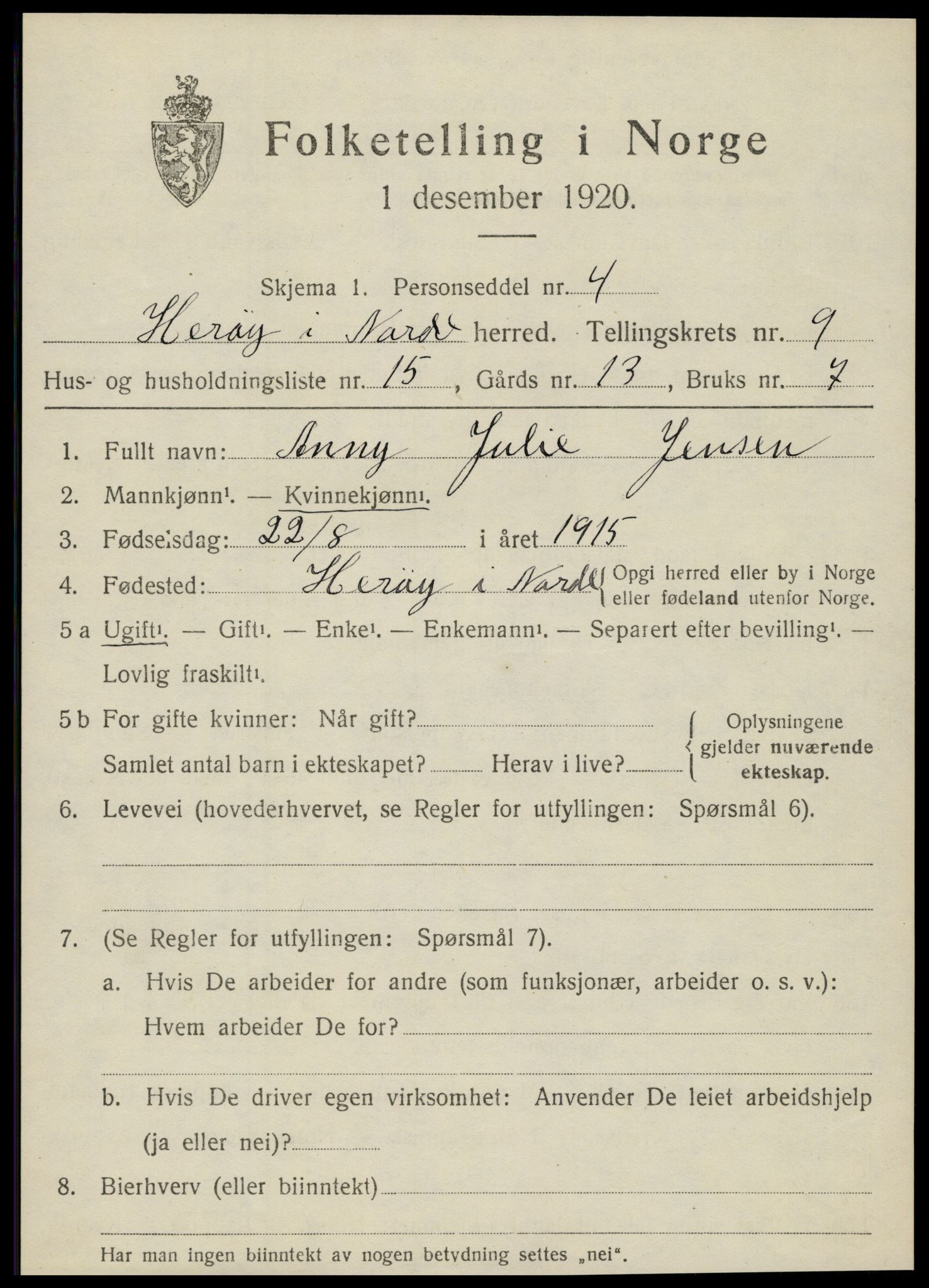 SAT, 1920 census for Herøy, 1920, p. 5602