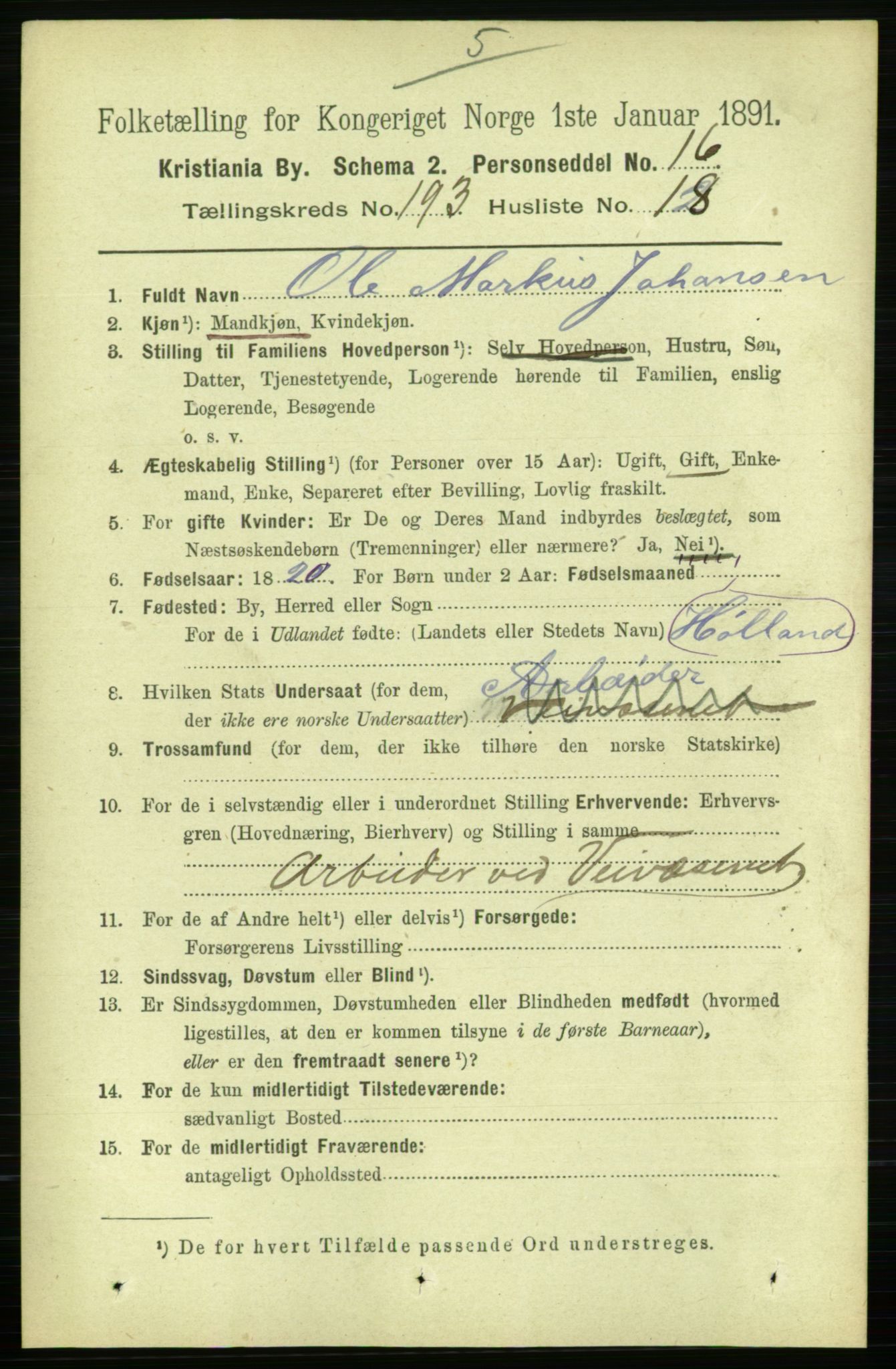 RA, 1891 census for 0301 Kristiania, 1891, p. 116440