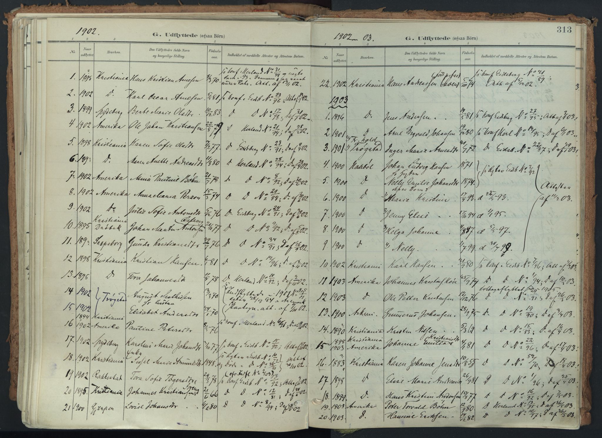 Eidsberg prestekontor Kirkebøker, AV/SAO-A-10905/F/Fa/L0014: Parish register (official) no. I 14, 1902-1919, p. 313