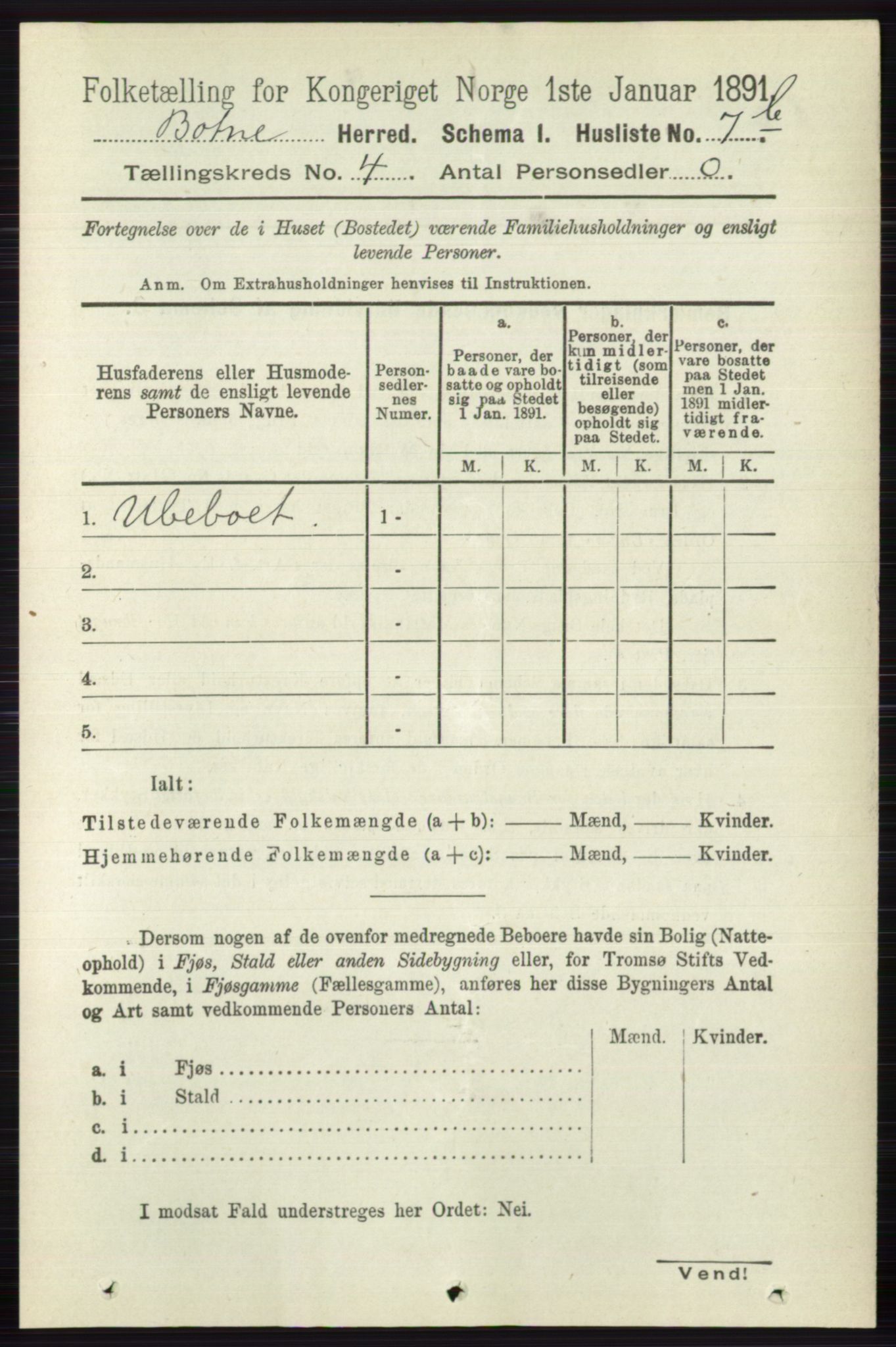 RA, 1891 census for 0715 Botne, 1891, p. 1550