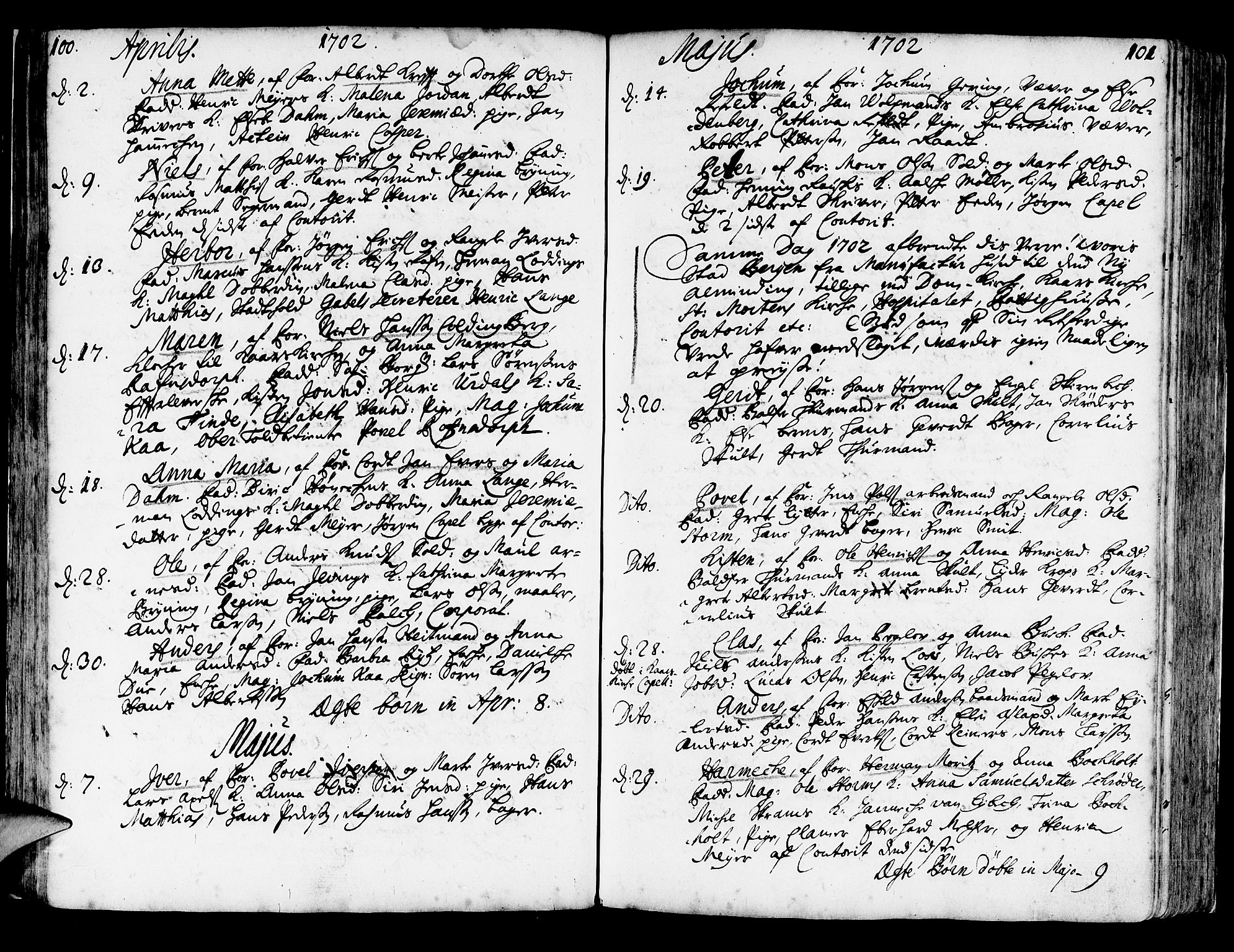 Korskirken sokneprestembete, SAB/A-76101/H/Haa/L0003: Parish register (official) no. A 3, 1698-1719, p. 100-101