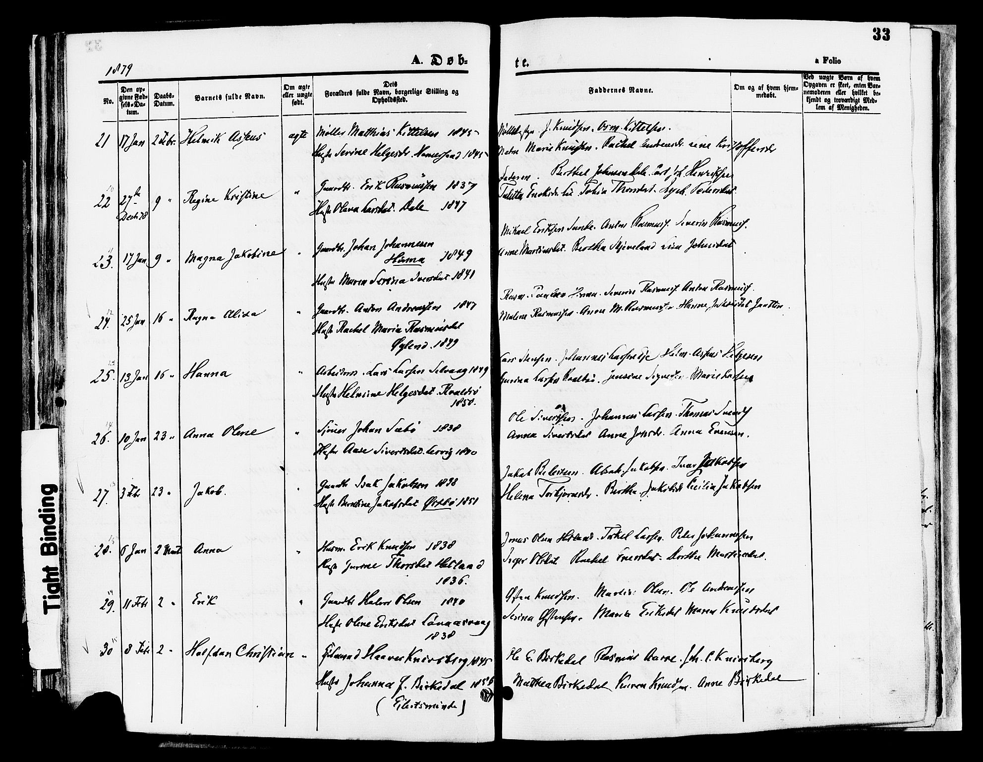 Hetland sokneprestkontor, AV/SAST-A-101826/30/30BA/L0008: Parish register (official) no. A 8, 1877-1884, p. 33