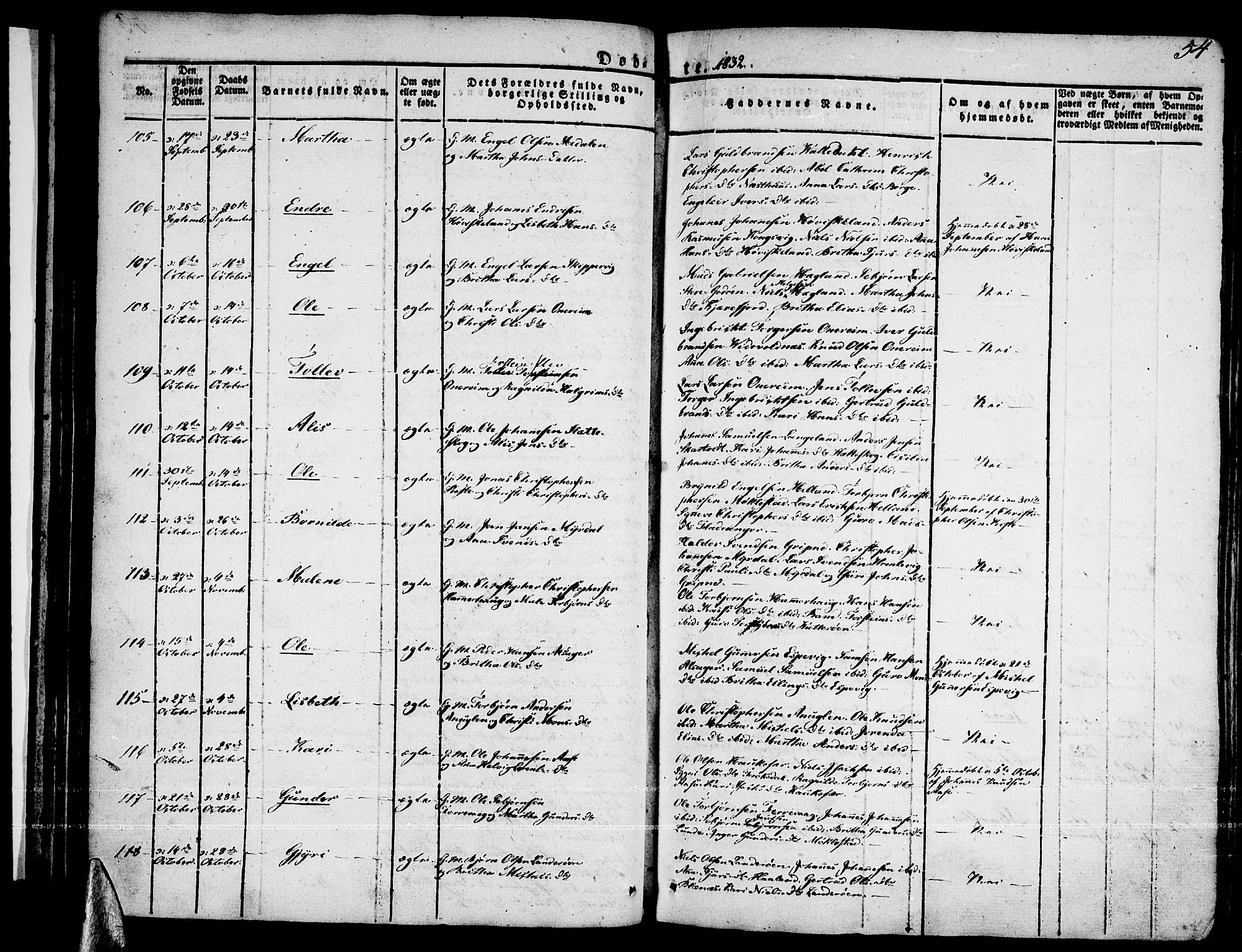 Tysnes sokneprestembete, AV/SAB-A-78601/H/Haa: Parish register (official) no. A 8, 1826-1837, p. 54