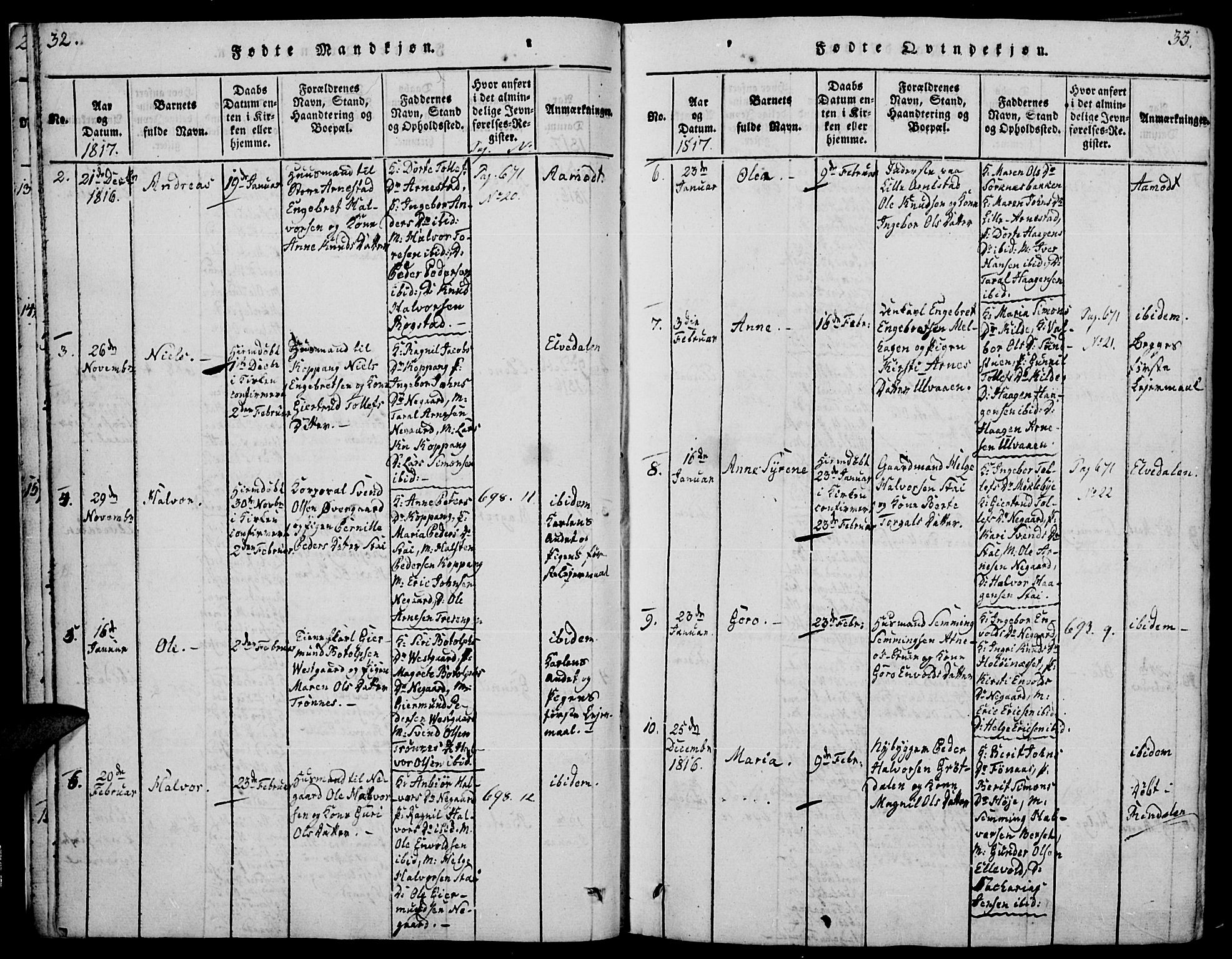 Åmot prestekontor, Hedmark, AV/SAH-PREST-056/H/Ha/Haa/L0005: Parish register (official) no. 5, 1815-1841, p. 32-33