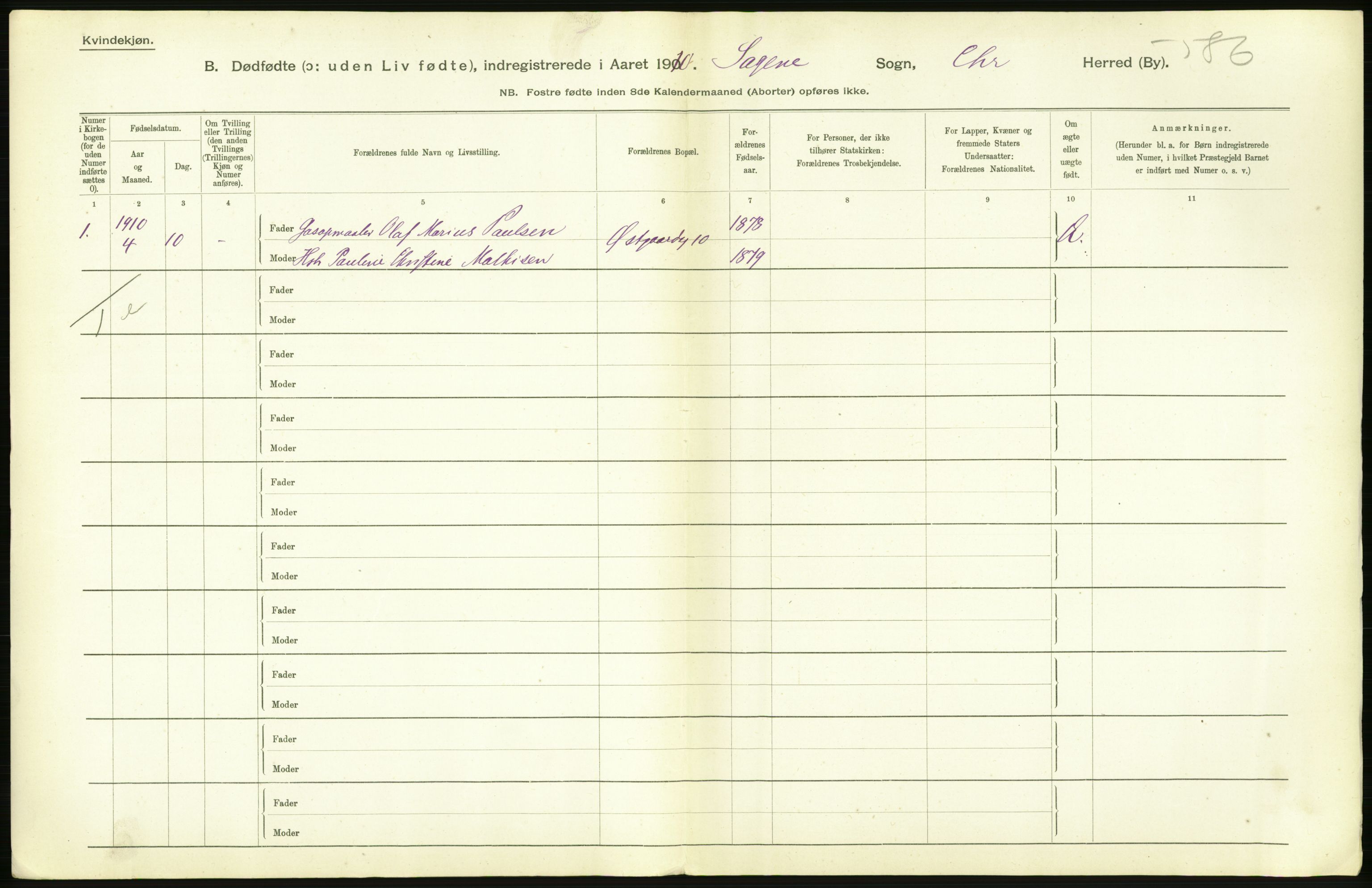 Statistisk sentralbyrå, Sosiodemografiske emner, Befolkning, AV/RA-S-2228/D/Df/Dfa/Dfah/L0009: Kristiania: Gifte og dødfødte., 1910, p. 832