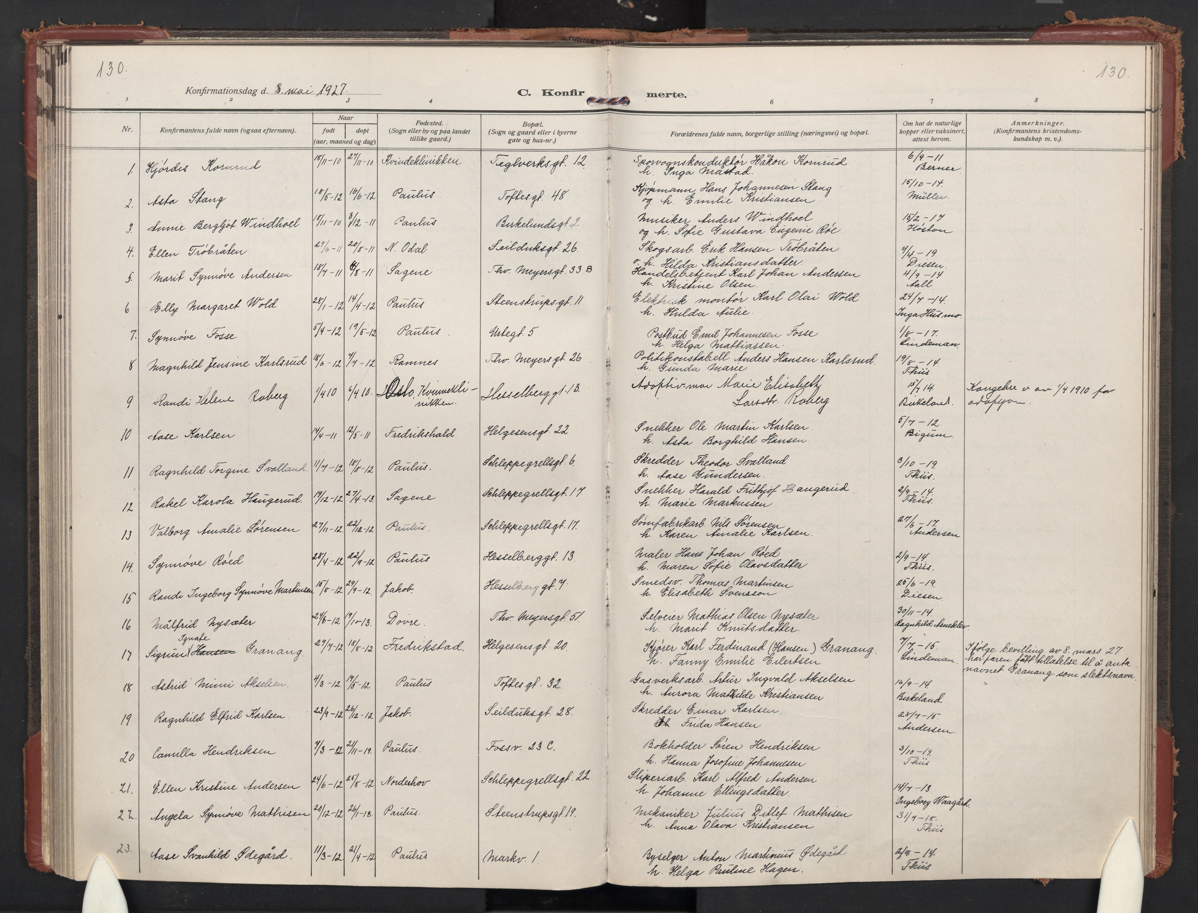 Paulus prestekontor Kirkebøker, AV/SAO-A-10871/F/Fa/L0026: Parish register (official) no. 26, 1920-1932, p. 130