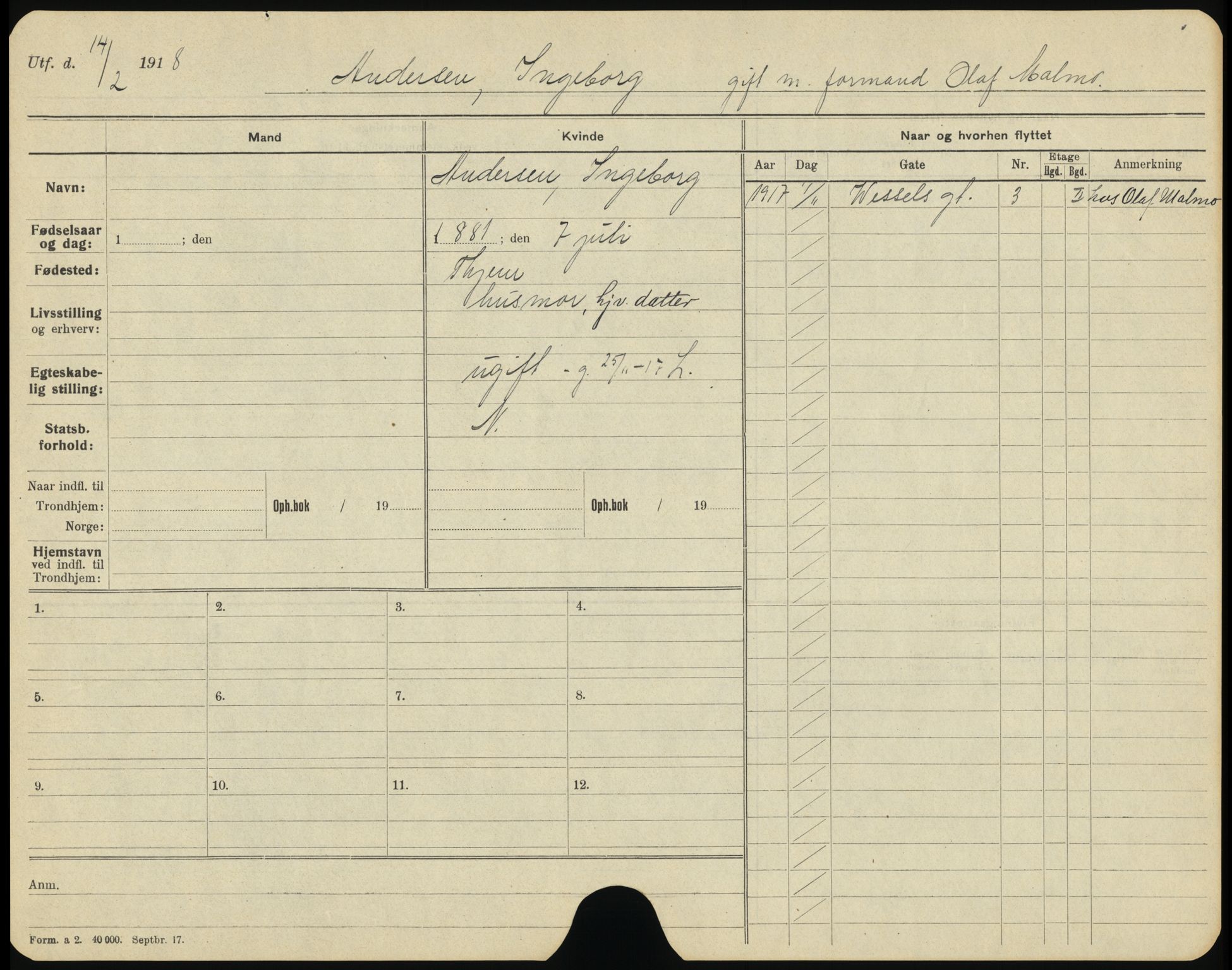 Trondheim folkeregister, AV/SAT-A-1608/1/F/Ff/L0001: Gifte, 1917-1918