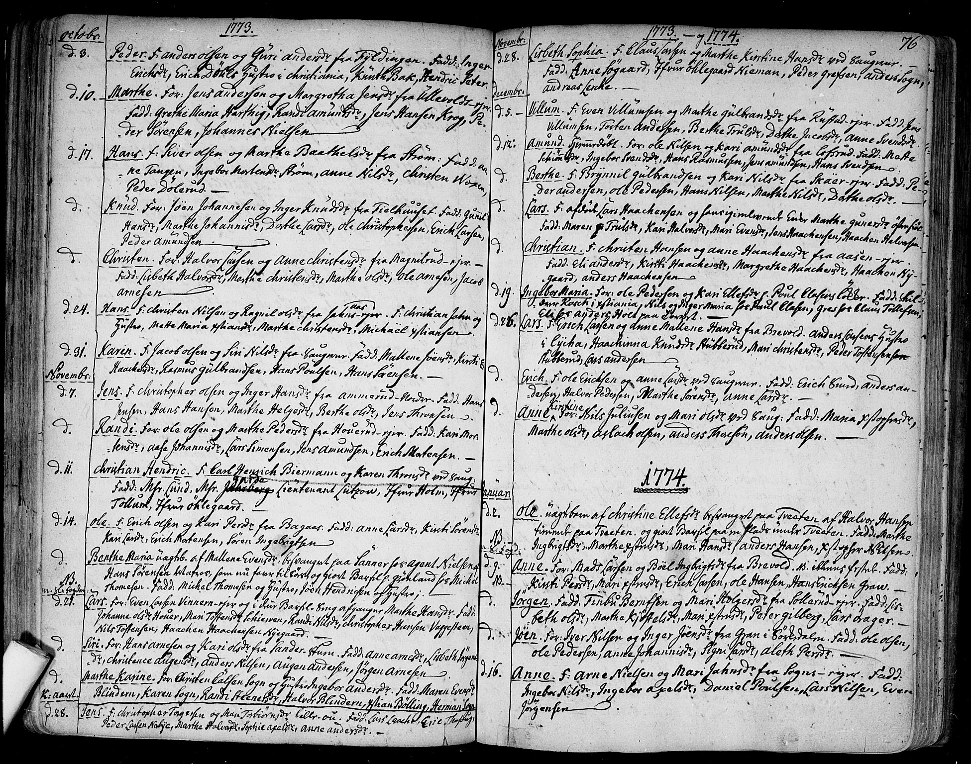 Aker prestekontor kirkebøker, SAO/A-10861/F/L0009: Parish register (official) no. 9, 1765-1785, p. 76