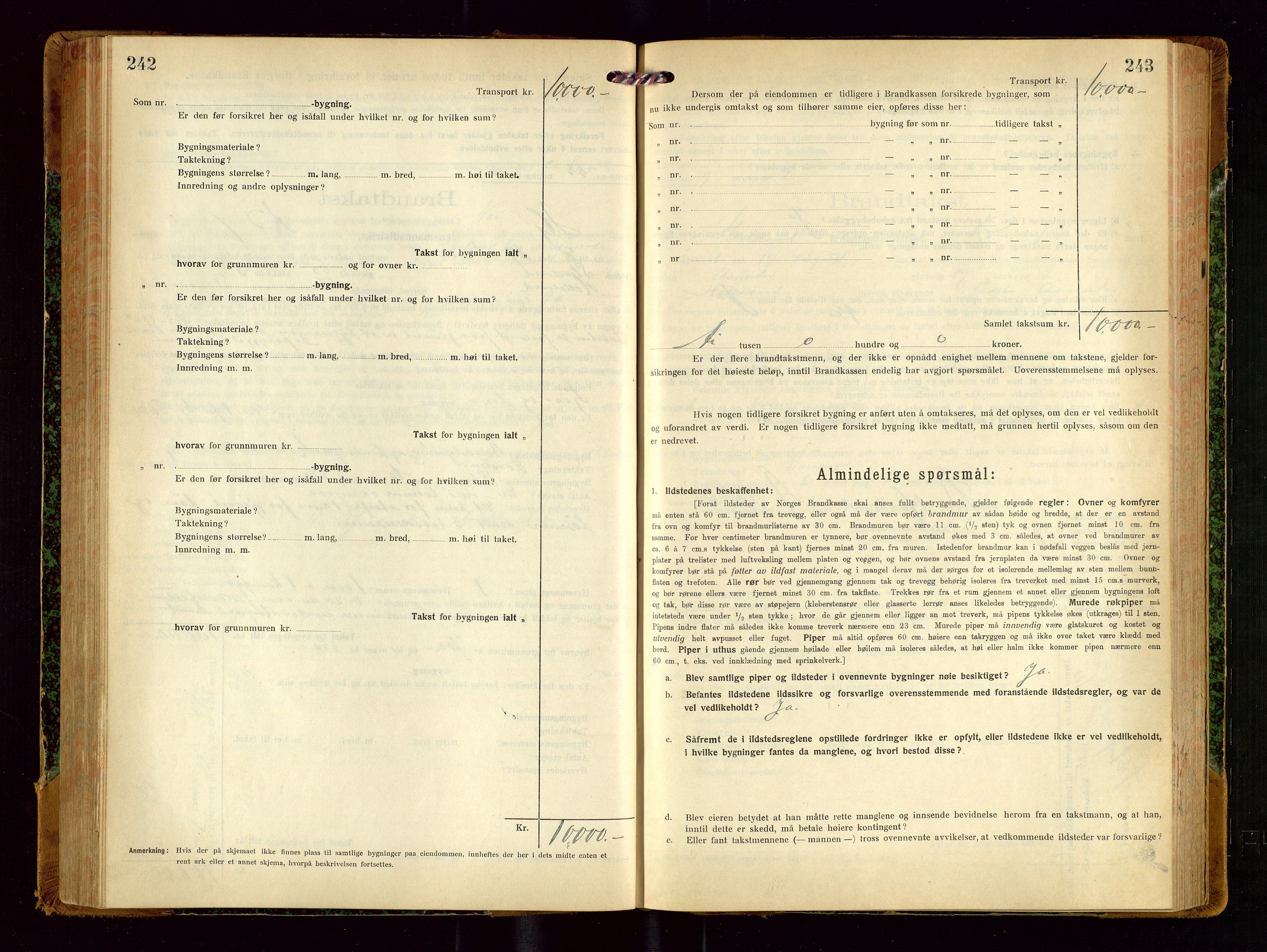 Helleland lensmannskontor, SAST/A-100209/Gob/L0002: "Brandtakstprotokoll", 1921-1930, p. 242-243