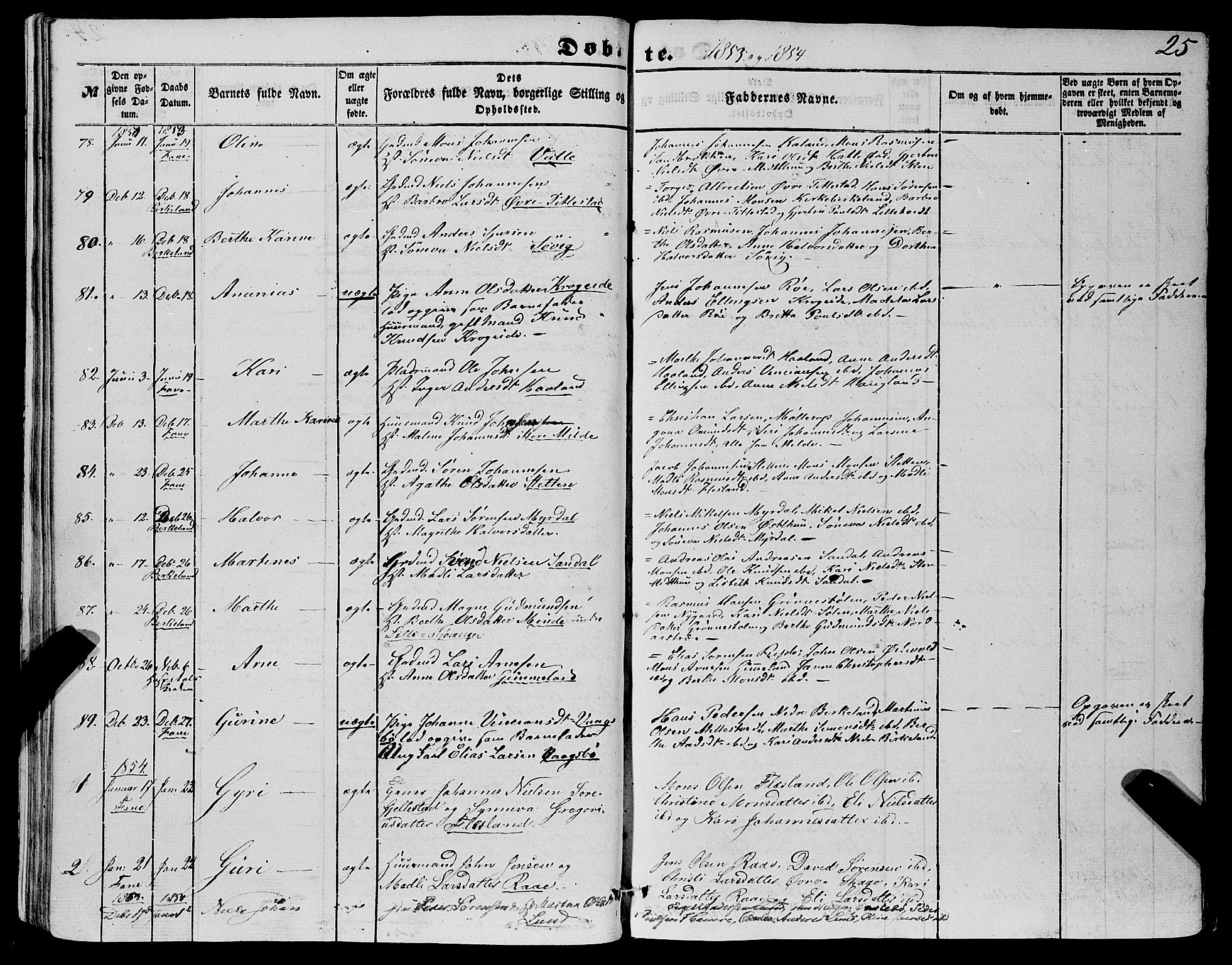 Fana Sokneprestembete, SAB/A-75101/H/Haa/Haaa/L0011: Parish register (official) no. A 11, 1851-1862, p. 25