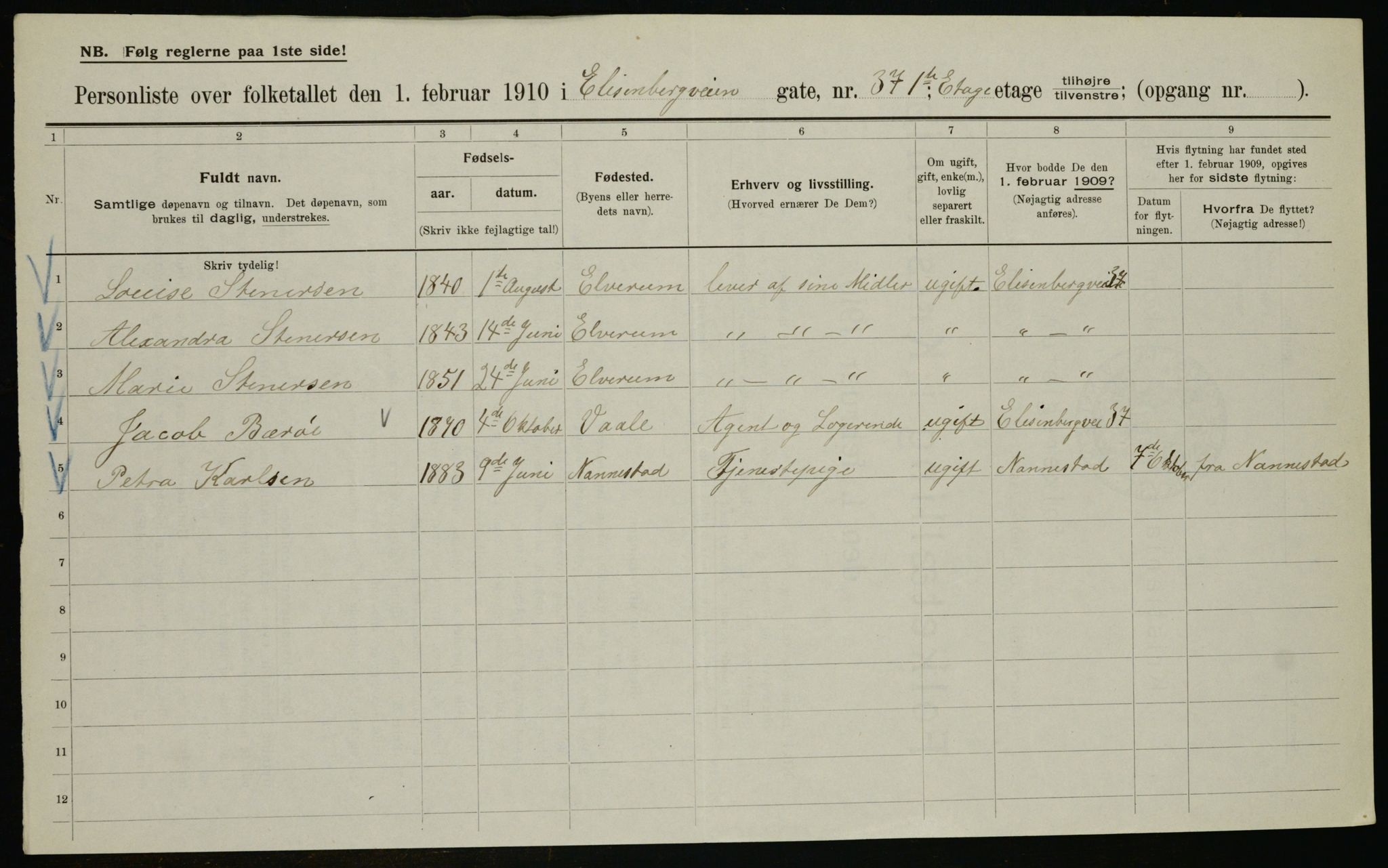 OBA, Municipal Census 1910 for Kristiania, 1910, p. 19082