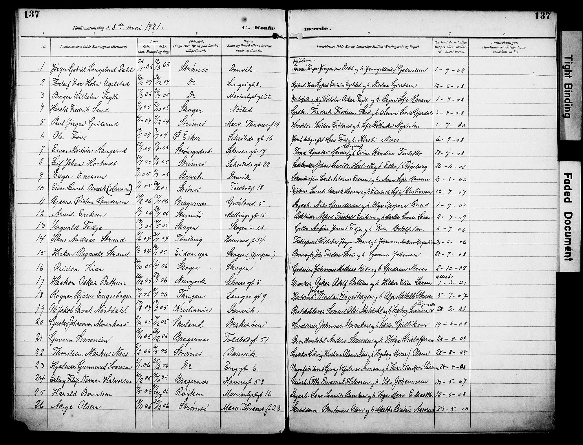 Strømsø kirkebøker, AV/SAKO-A-246/F/Fa/L0025: Parish register (official) no. I 25, 1893-1922, p. 137
