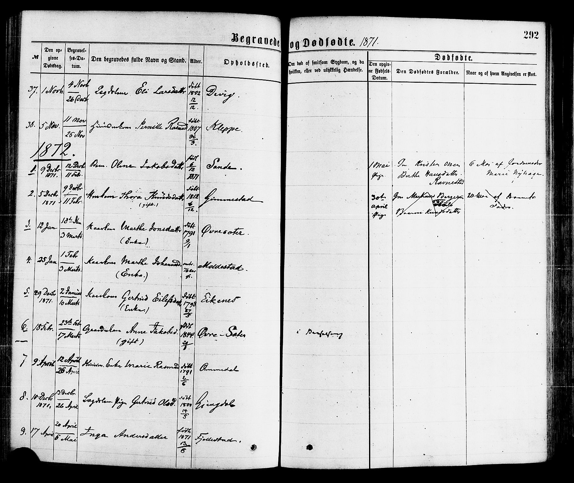 Gloppen sokneprestembete, SAB/A-80101/H/Haa/Haaa/L0010: Parish register (official) no. A 10, 1871-1884, p. 292